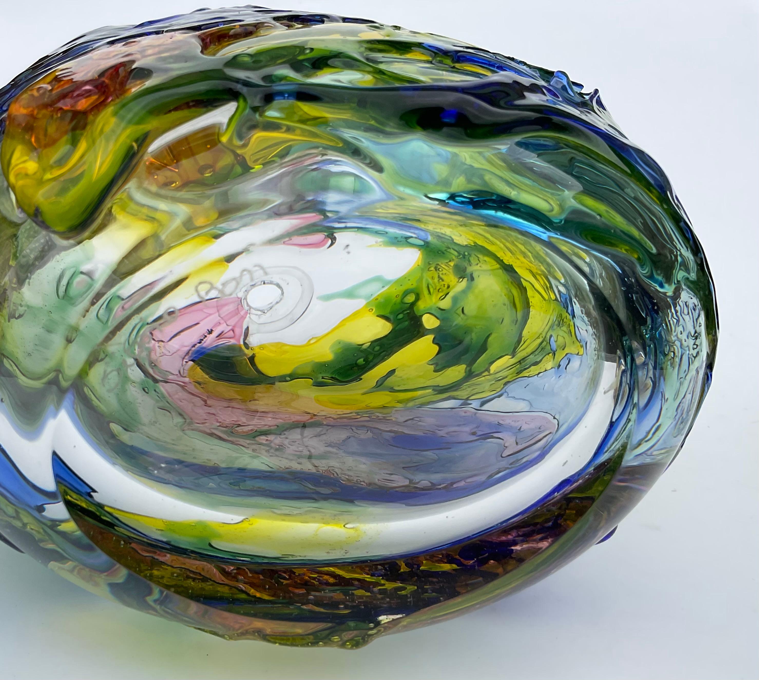 Mid-Century Modern Rainbow colors Murano Artist Signed Art Glass Decanter circa 1980’s  For Sale