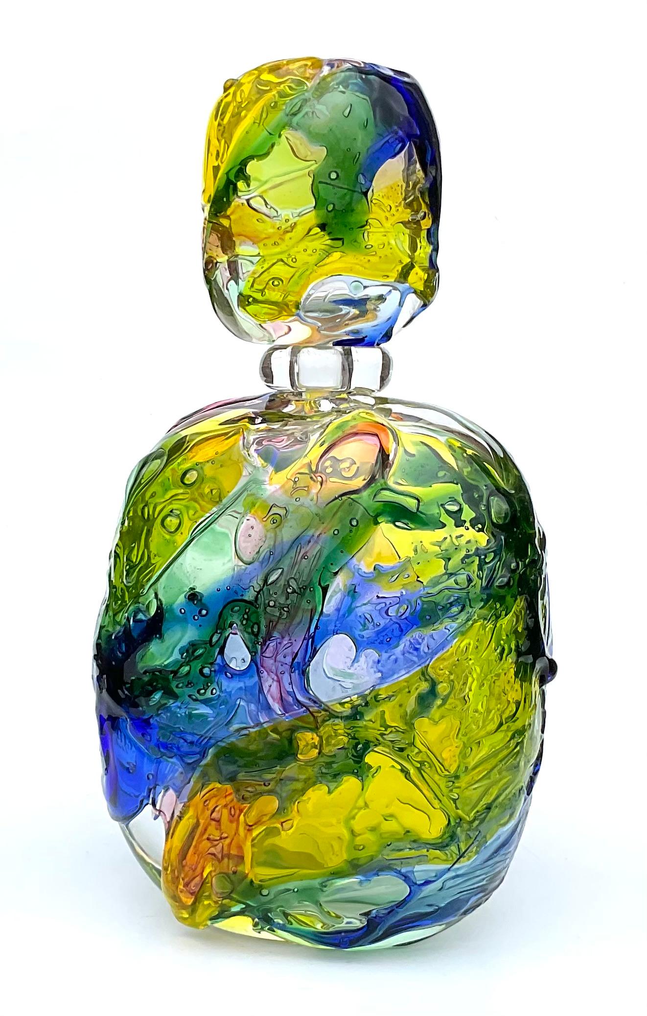 Late 20th Century Rainbow colors Murano Artist Signed Art Glass Decanter circa 1980’s  For Sale