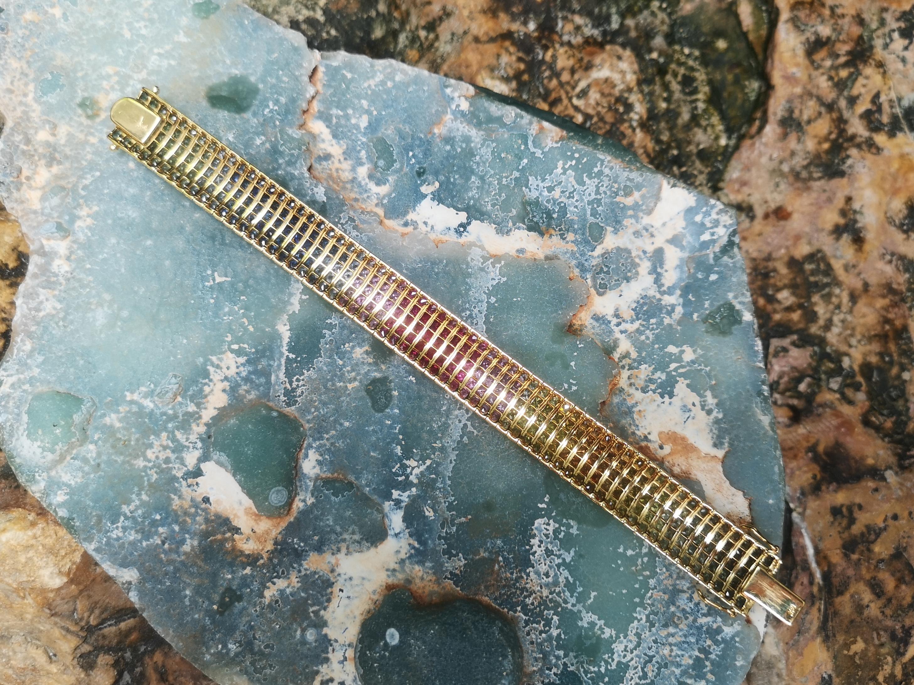 Rainbow Colour Sapphire Bracelet Set in 18 Karat Gold Settings 4