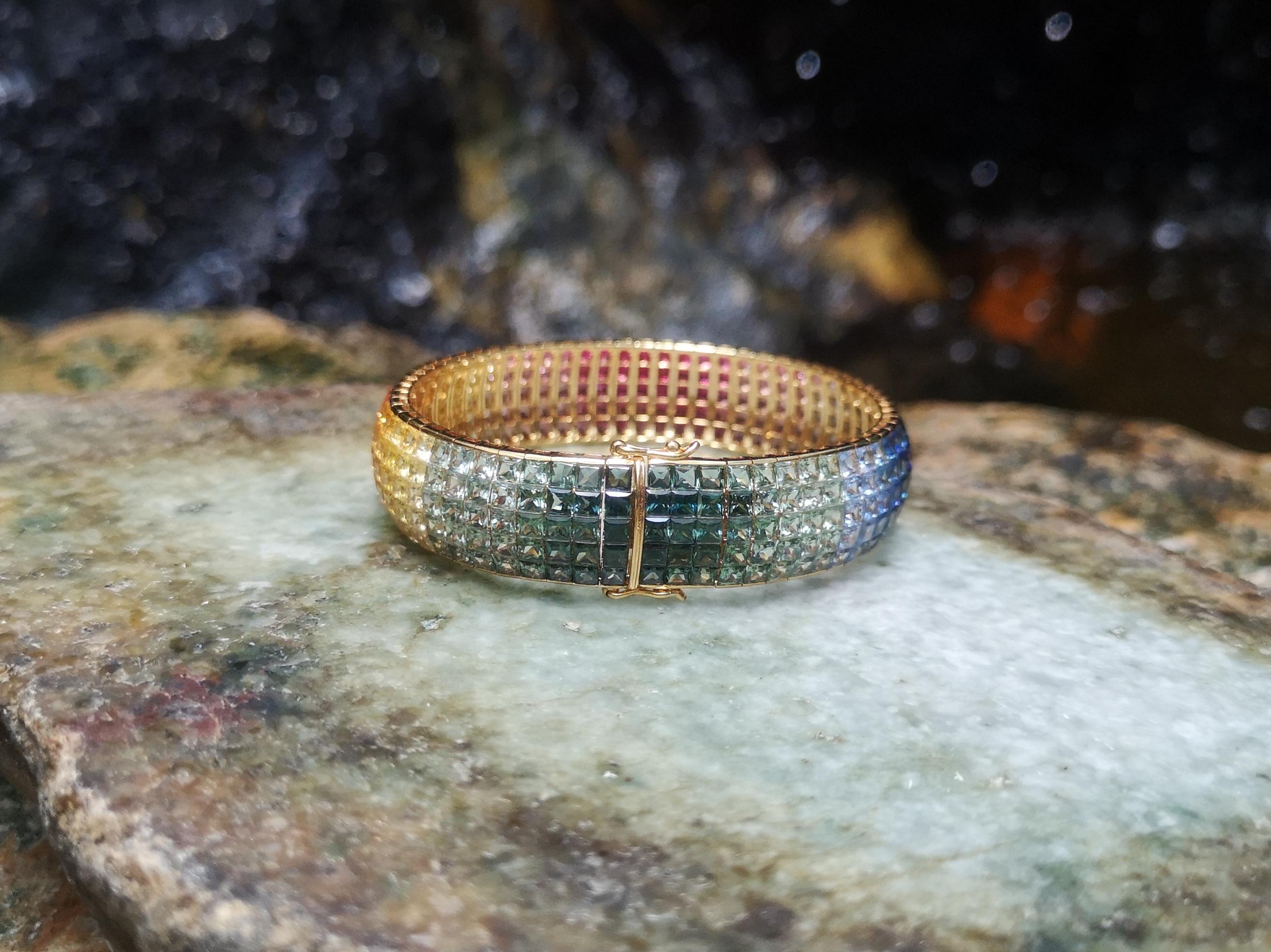 Women's or Men's Rainbow Colour Sapphire Bracelet Set in 18 Karat Gold Settings