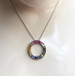 Rainbow Colour Sapphire Circle Pendant Set in 18 Karat White Gold Settings