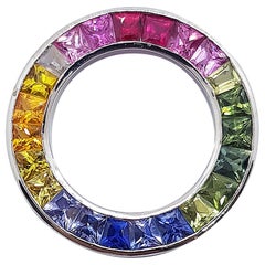Rainbow Colour Sapphire Circle Pendant Set in 18 Karat White Gold Settings