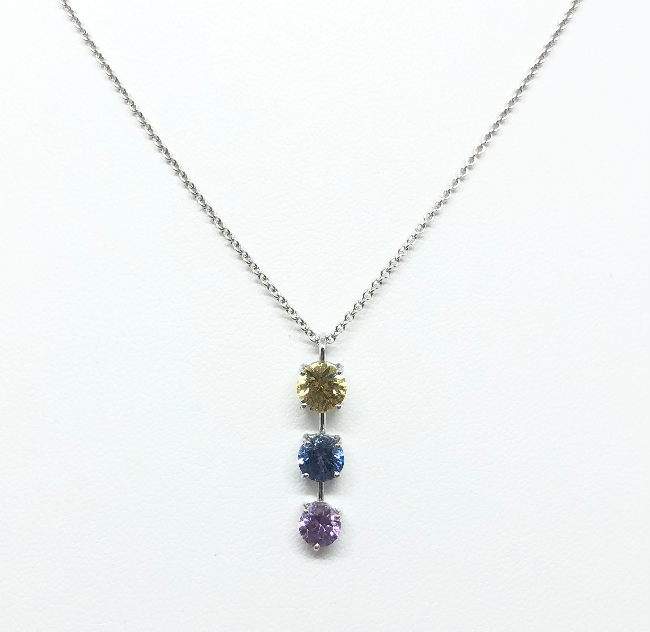Rainbow Colour Sapphire 2.11 carats Pendant set in 18 Karat White Gold Settings
(chain not included)

Width: 0.6 cm 
Length: 2.5 cm
Total Weight: 1.5  grams

