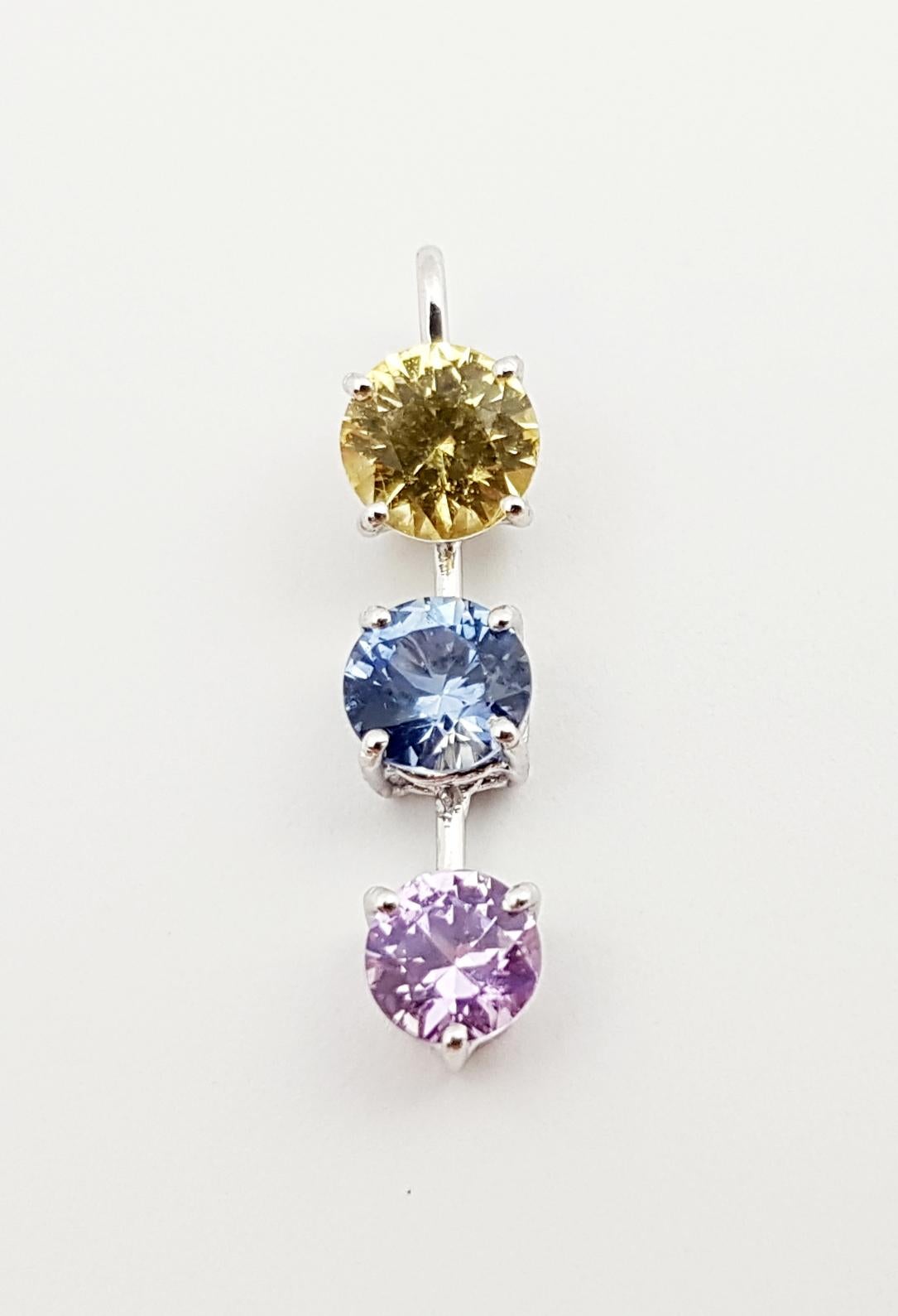 Round Cut Rainbow Colour Sapphire Pendant Set in 18 Karat White Gold Settings For Sale