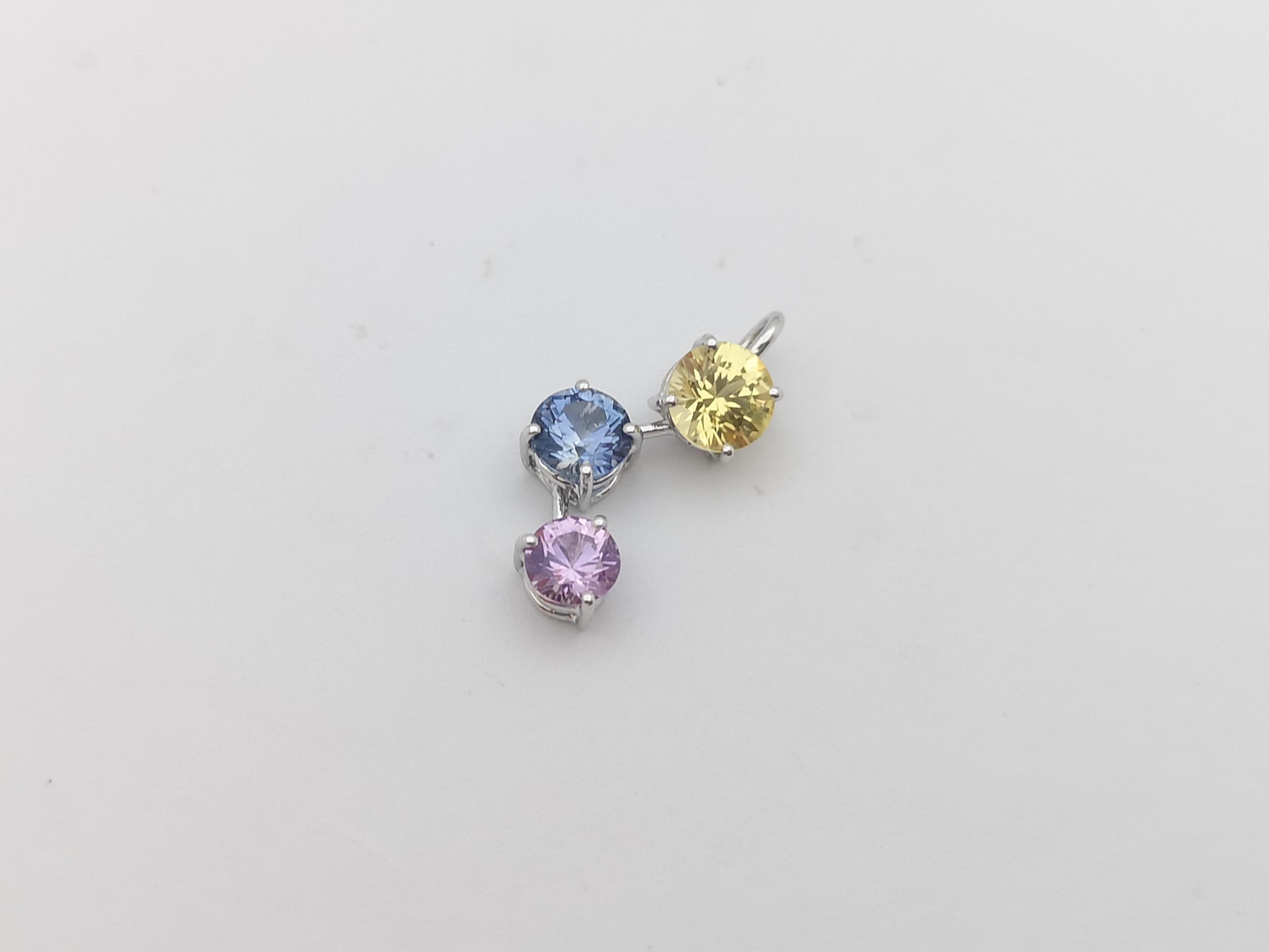 Rainbow Colour Sapphire Pendant Set in 18 Karat White Gold Settings For Sale 1