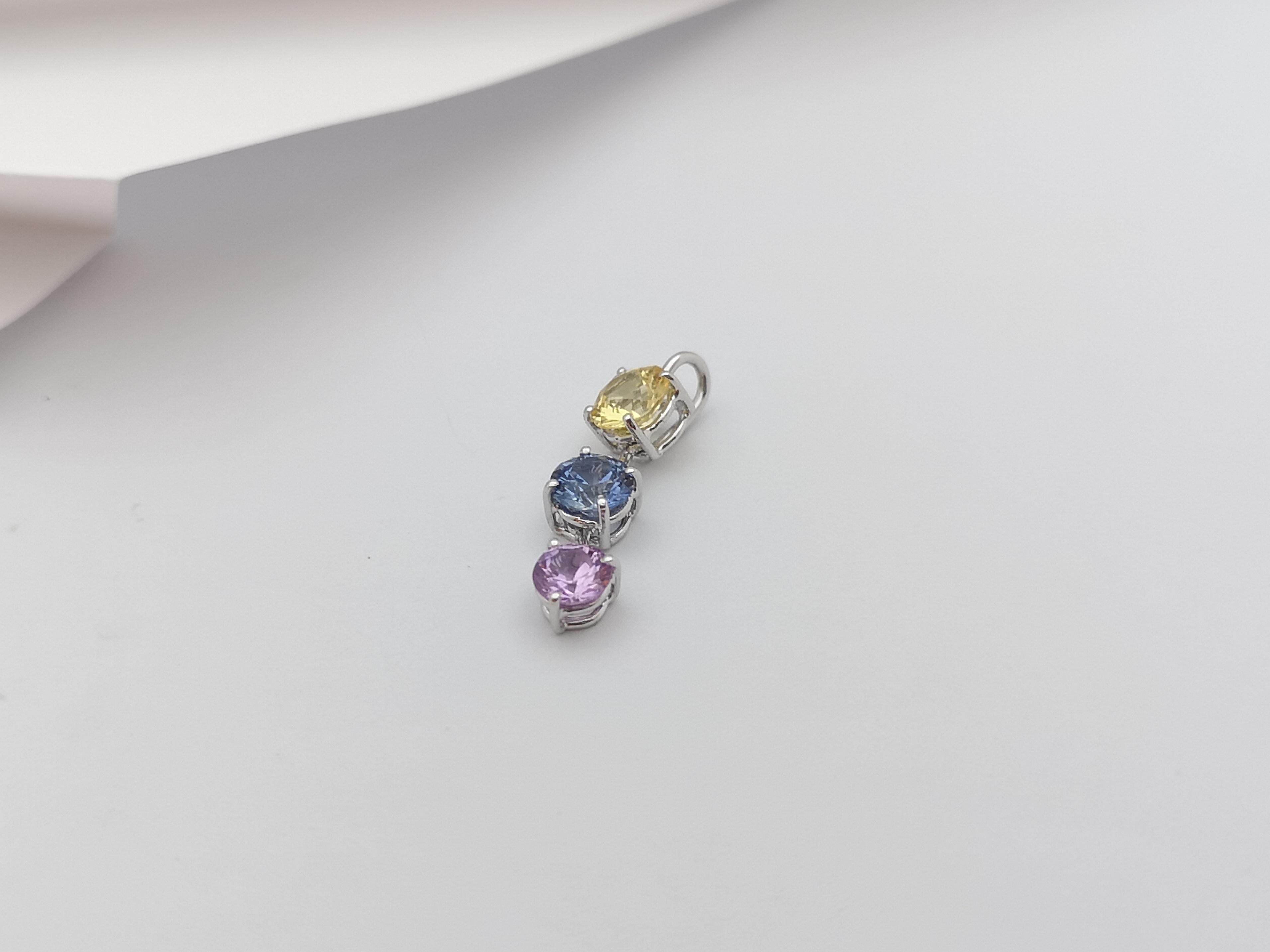 Rainbow Colour Sapphire Pendant Set in 18 Karat White Gold Settings For Sale 2