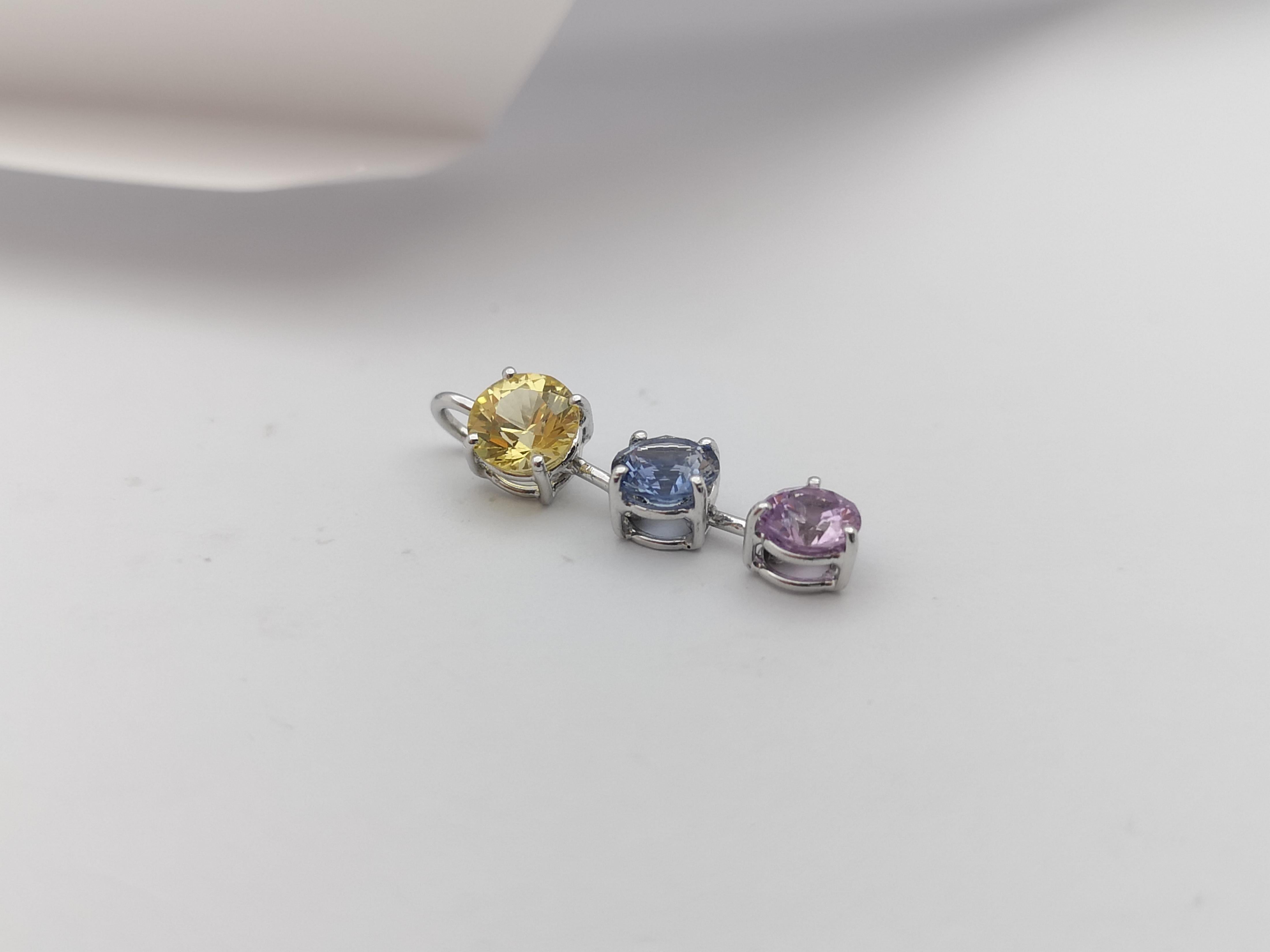 Rainbow Colour Sapphire Pendant Set in 18 Karat White Gold Settings For Sale 4