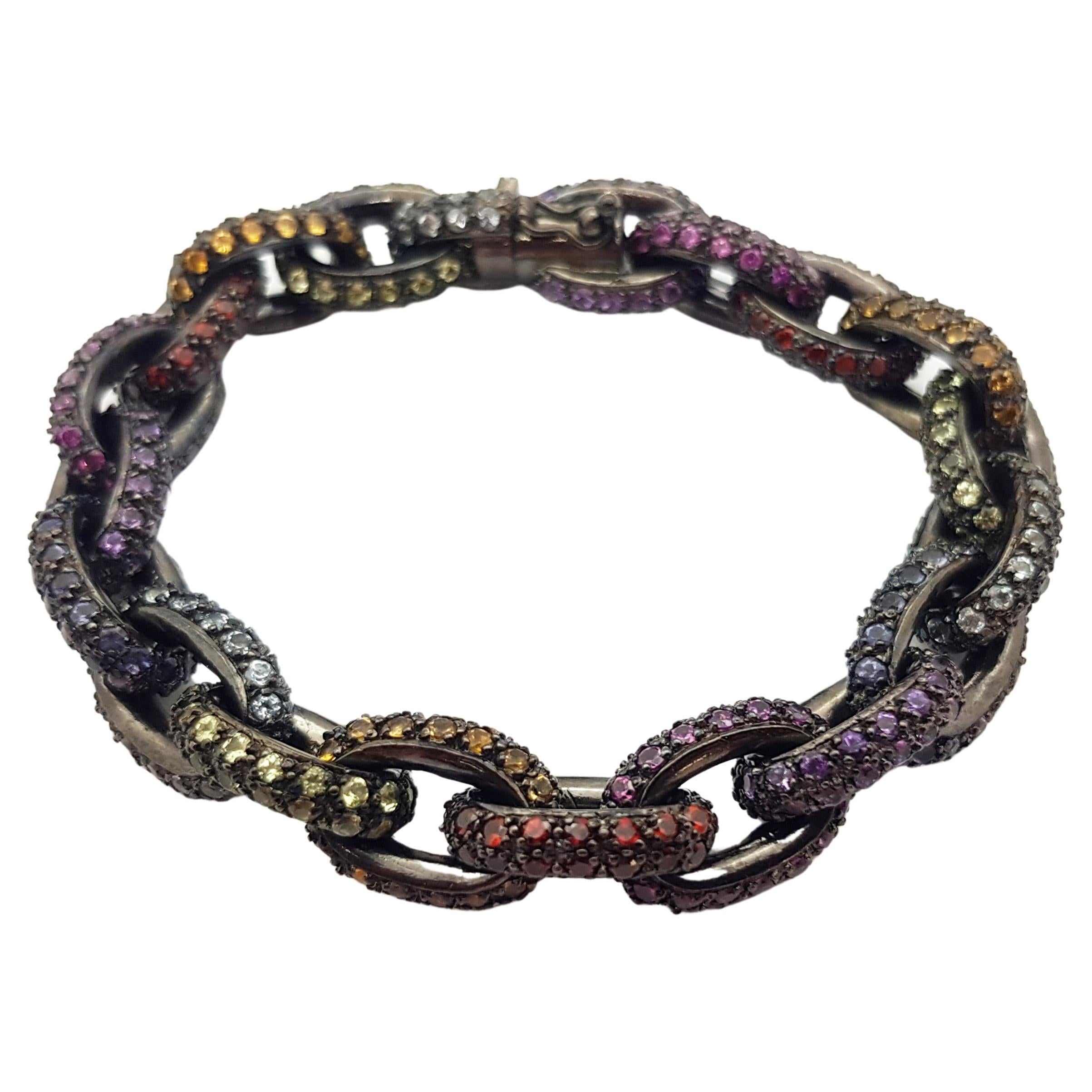 Regenbogenfarbener Saphir, Regenbogenfarbenes Halbedelstein-Armband aus Silber