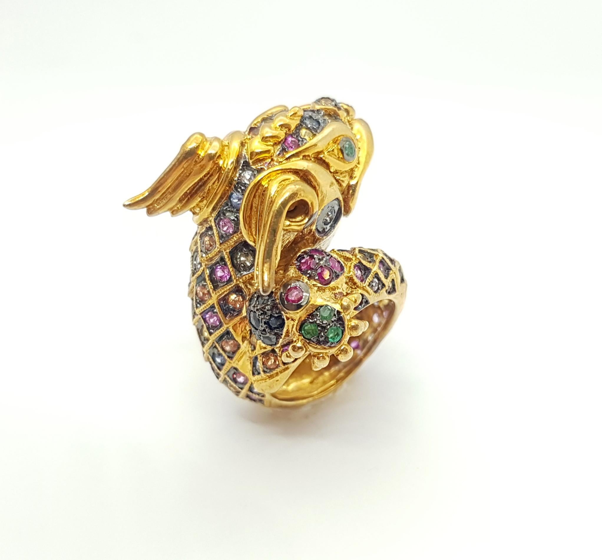 Regenbogenfarbener Saphir-Ring in Silberfassung im Angebot 4