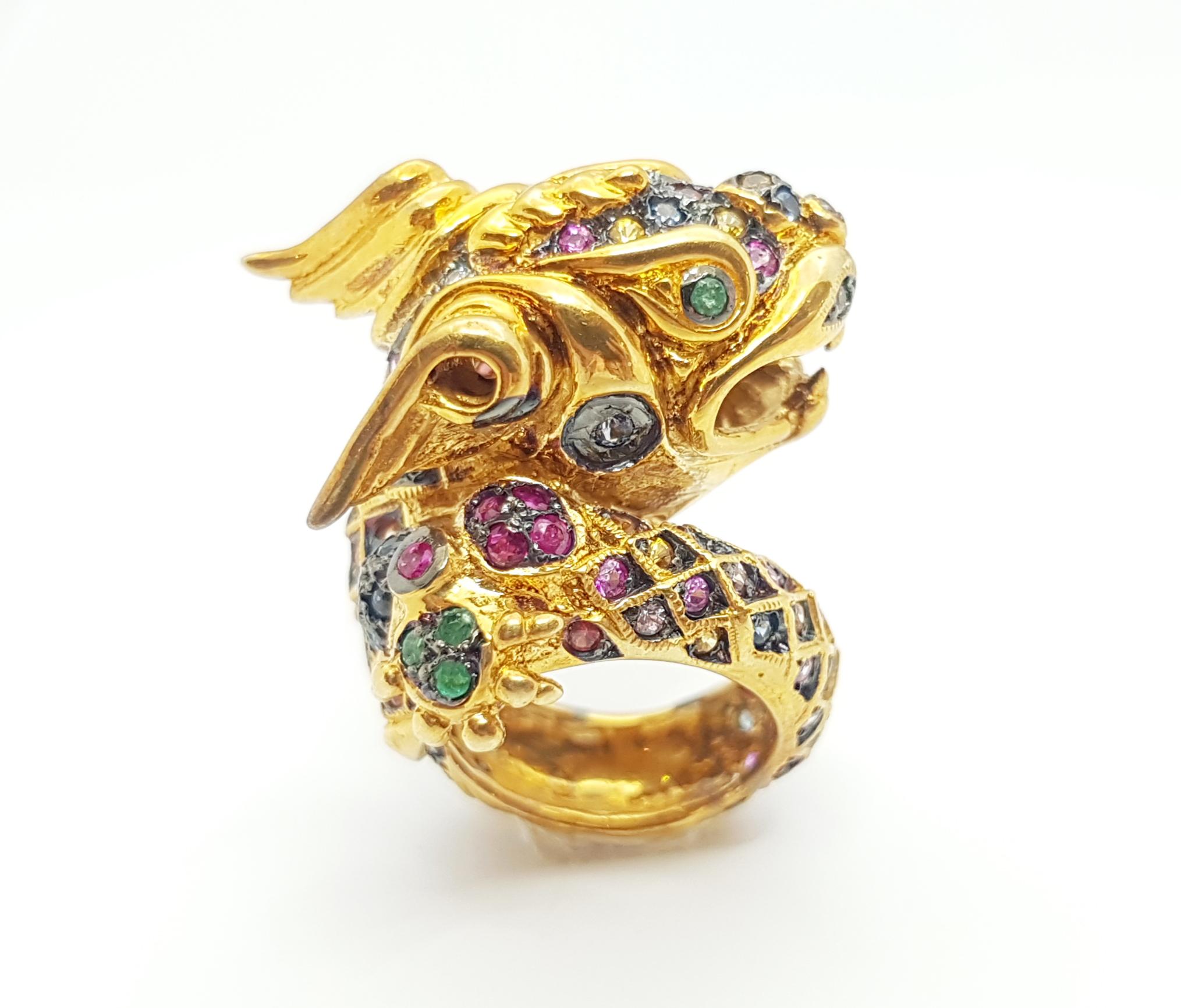 Regenbogenfarbener Saphir-Ring in Silberfassung im Angebot 5