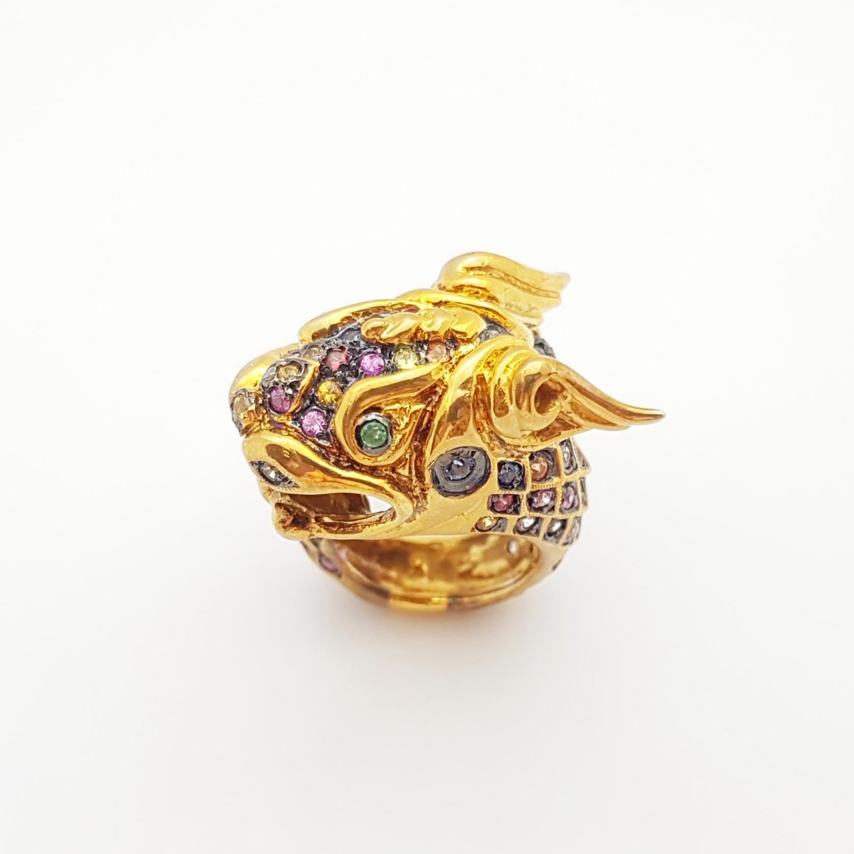 Regenbogenfarbener Saphir-Ring in Silberfassung im Angebot 2