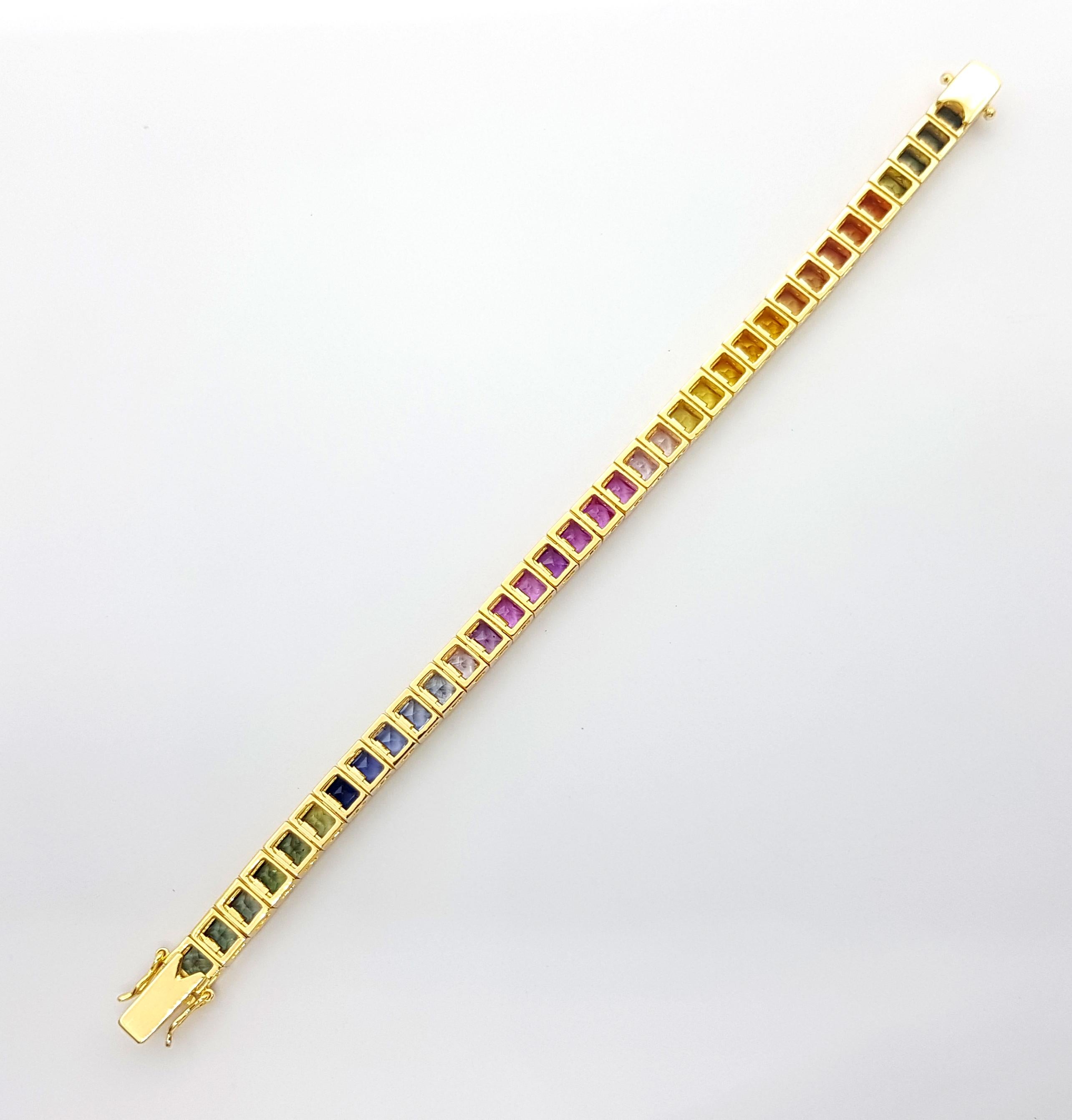 Contemporary Rainbow Colour Sapphire Tennis Bracelet set in 18K Gold Settings For Sale