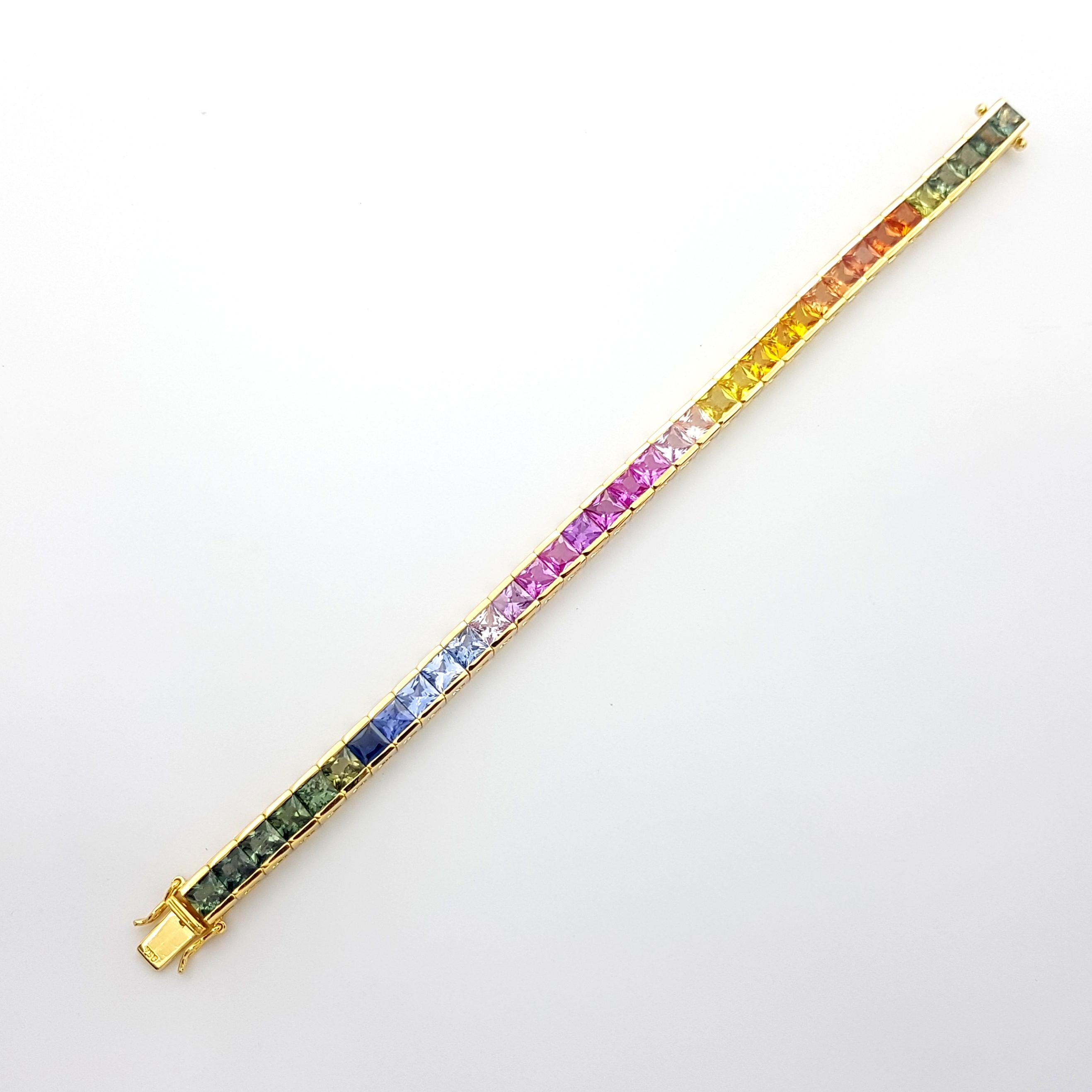 Princess Cut Rainbow Colour Sapphire Tennis Bracelet set in 18K Gold Settings For Sale