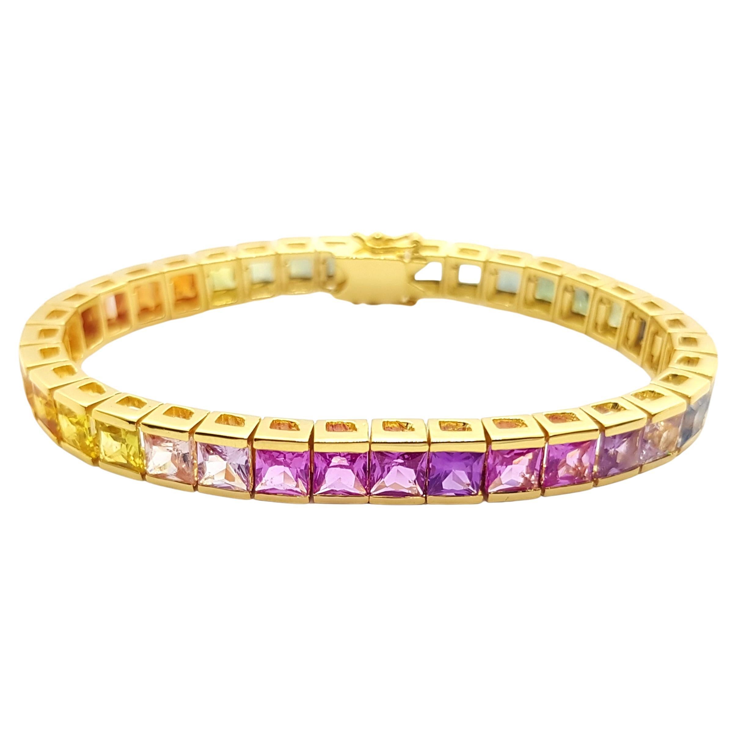 Rainbow Colour Sapphire Tennis Bracelet set in 18K Gold Settings For Sale
