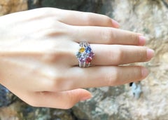 Rainbow Color Sapphire with Brown Diamond Ring Set in 18 Karat White Gold Set