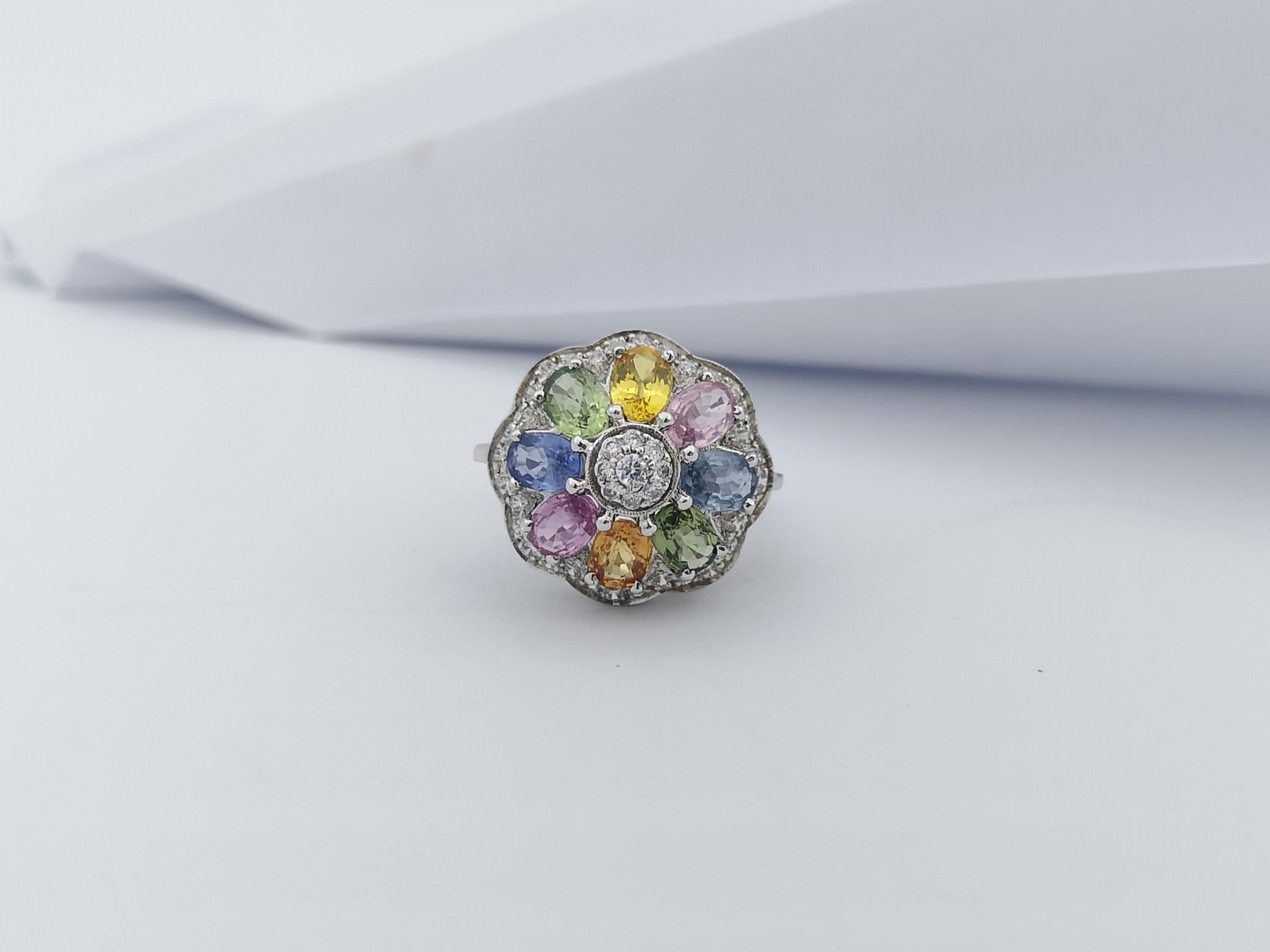 Rainbow Colour Sapphire with Cubic Zirconia Ring set in Silver Settings For Sale 4