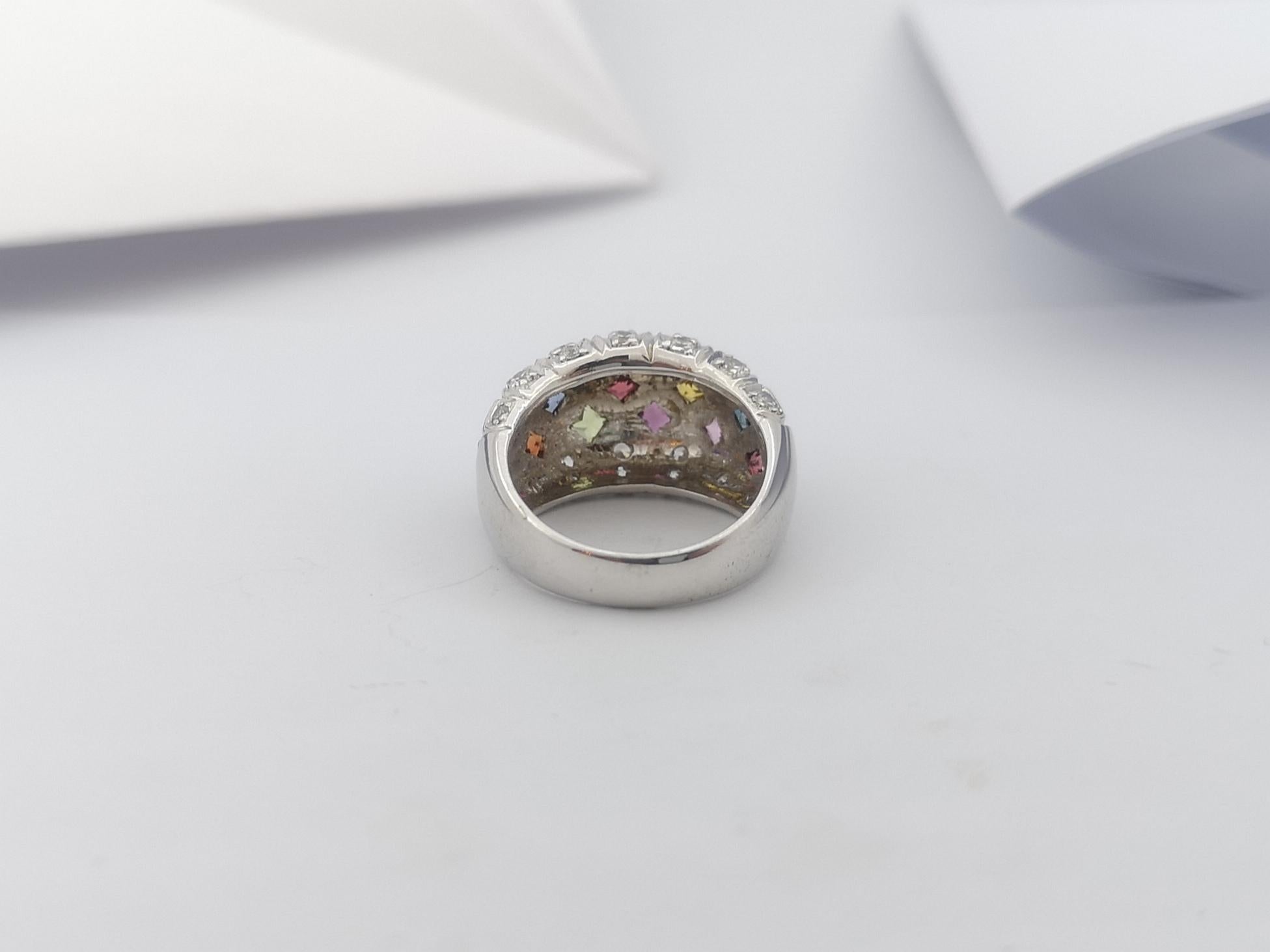 Rainbow Colour Sapphire  with Cubic Zirconia Ring set in Silver Settings For Sale 4