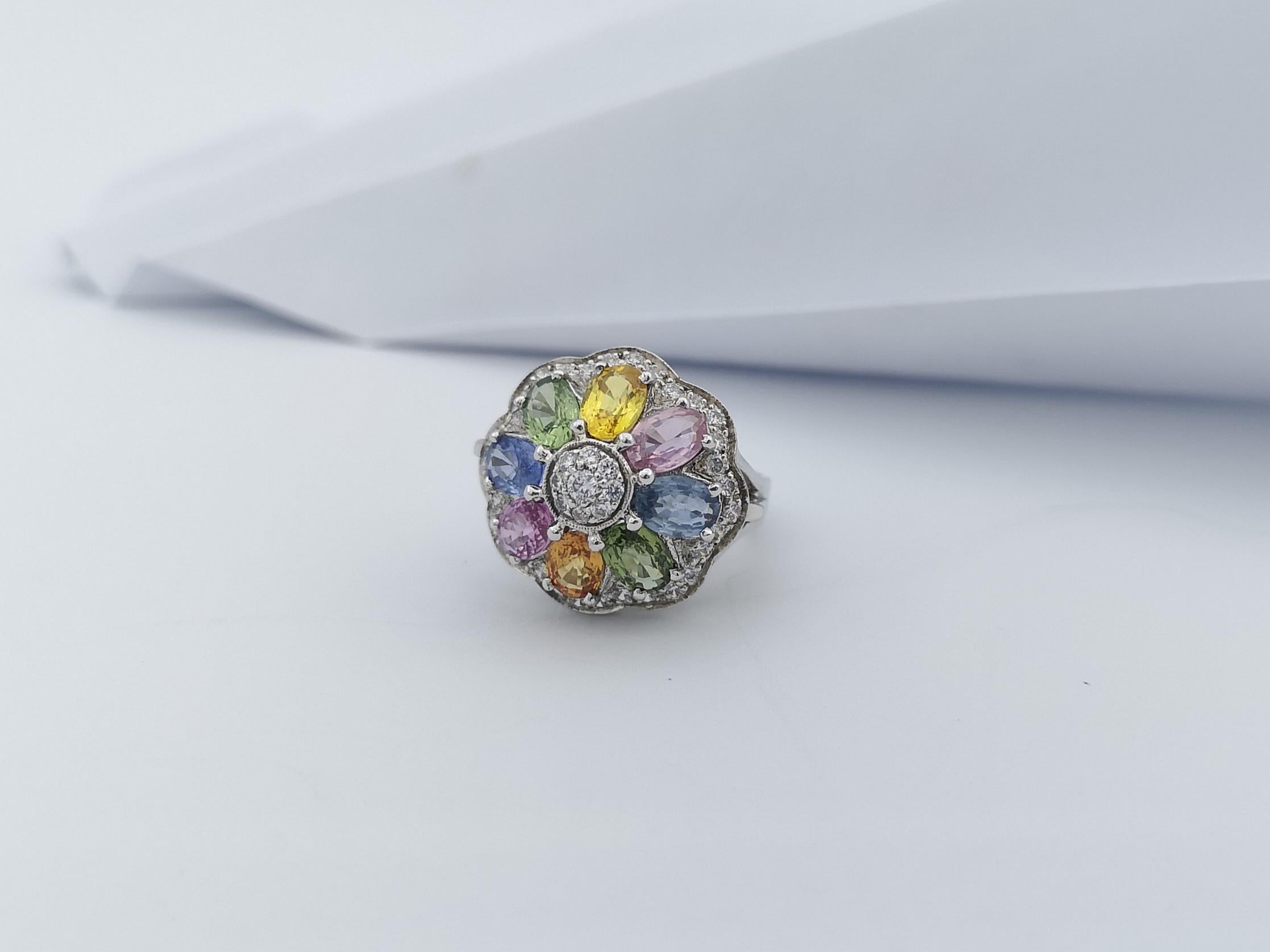 Rainbow Colour Sapphire with Cubic Zirconia Ring set in Silver Settings For Sale 5