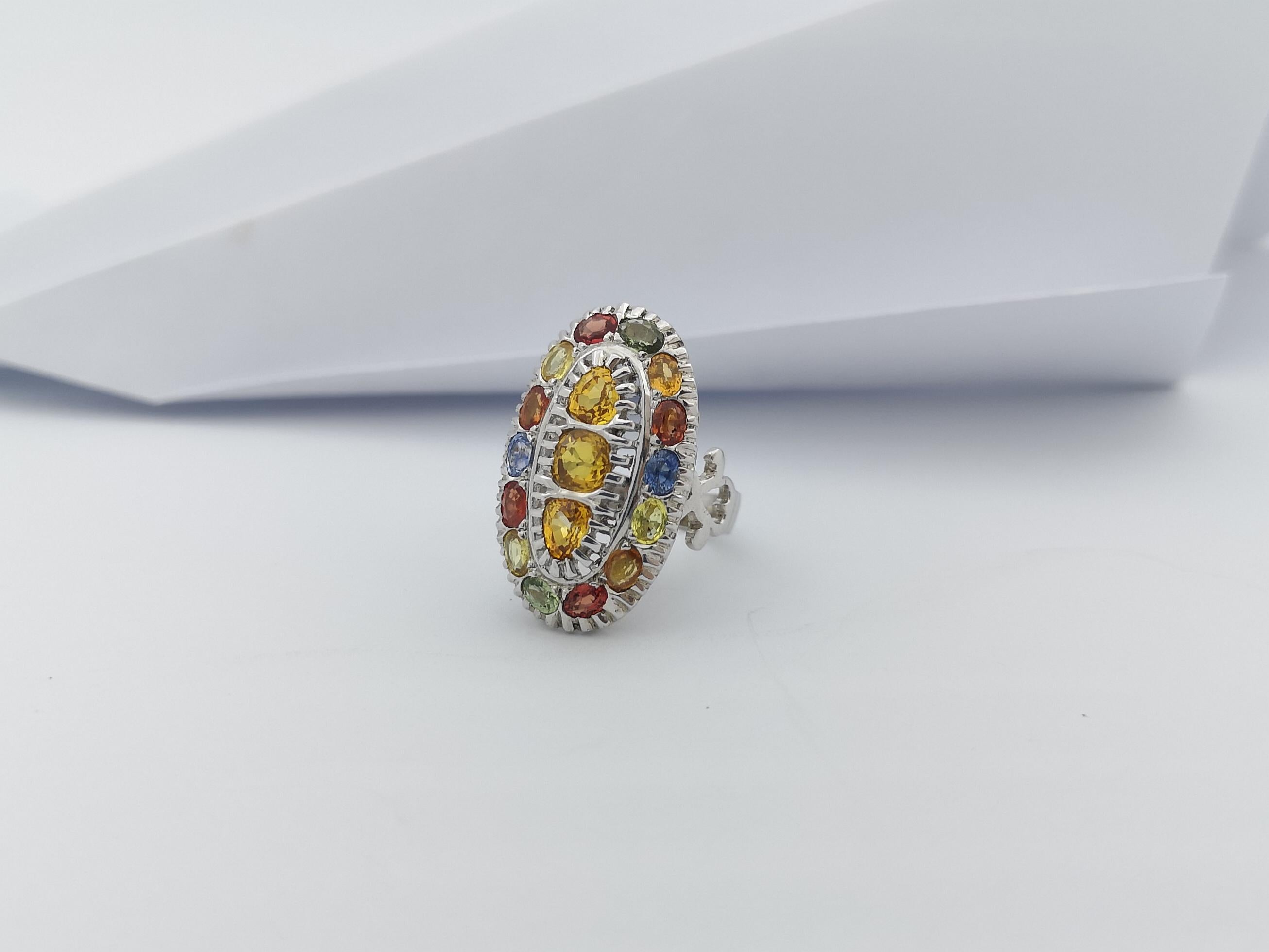 Rainbow Colour Sapphire with Cubic Zirconia Ring set in Silver Settings For Sale 5