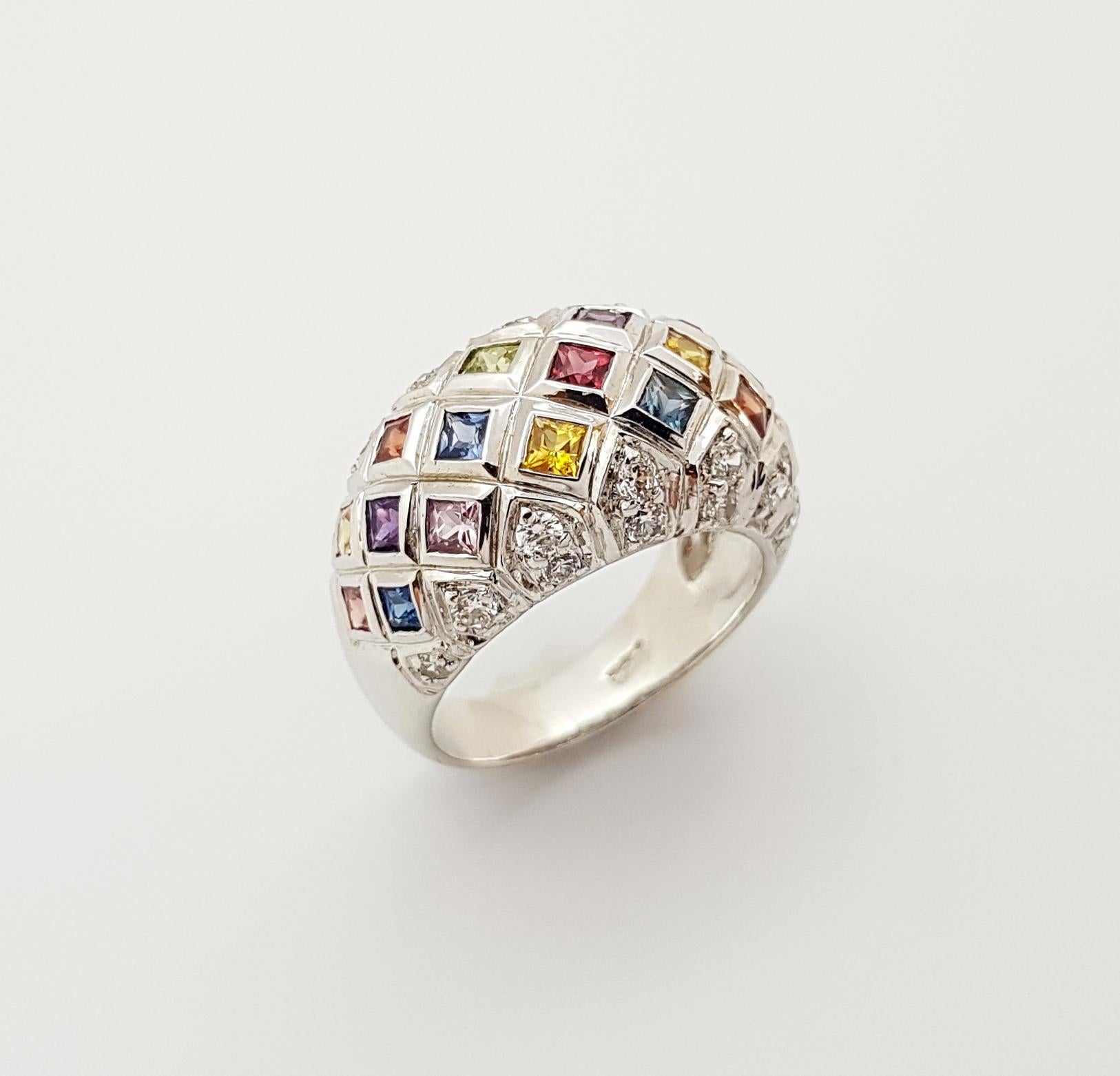 Regenbogenfarbener Saphir  Ring mit kubischem Zirkon in Silberfassungen gefasst im Angebot 5
