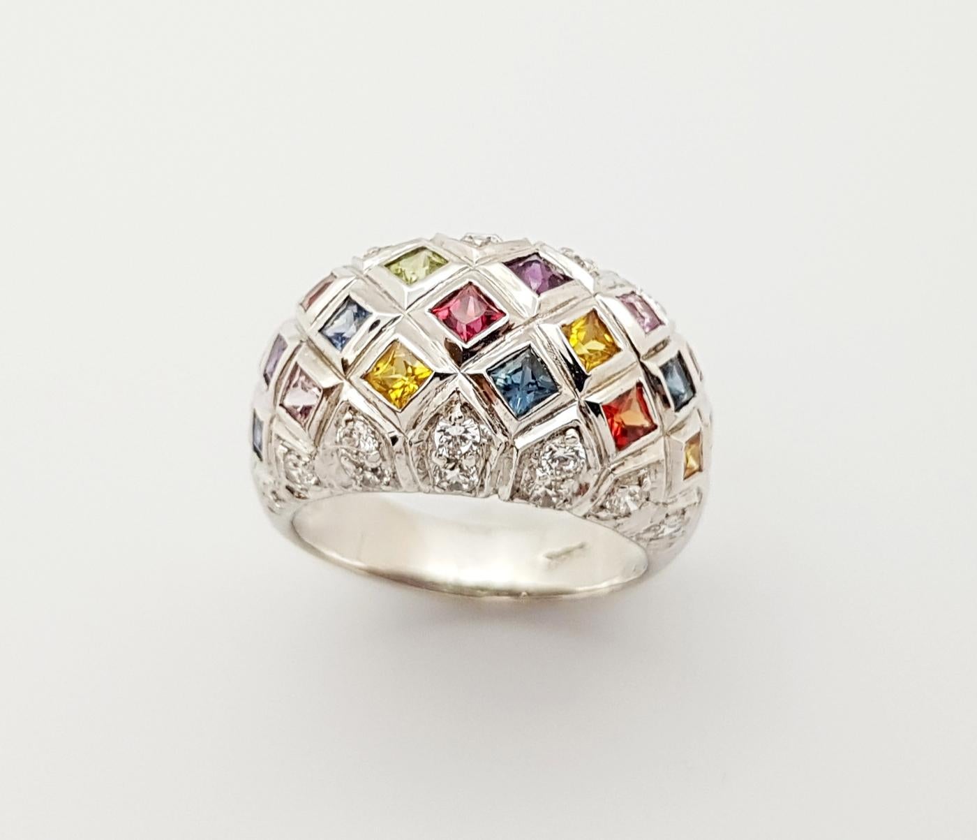 Regenbogenfarbener Saphir  Ring mit kubischem Zirkon in Silberfassungen gefasst im Angebot 6