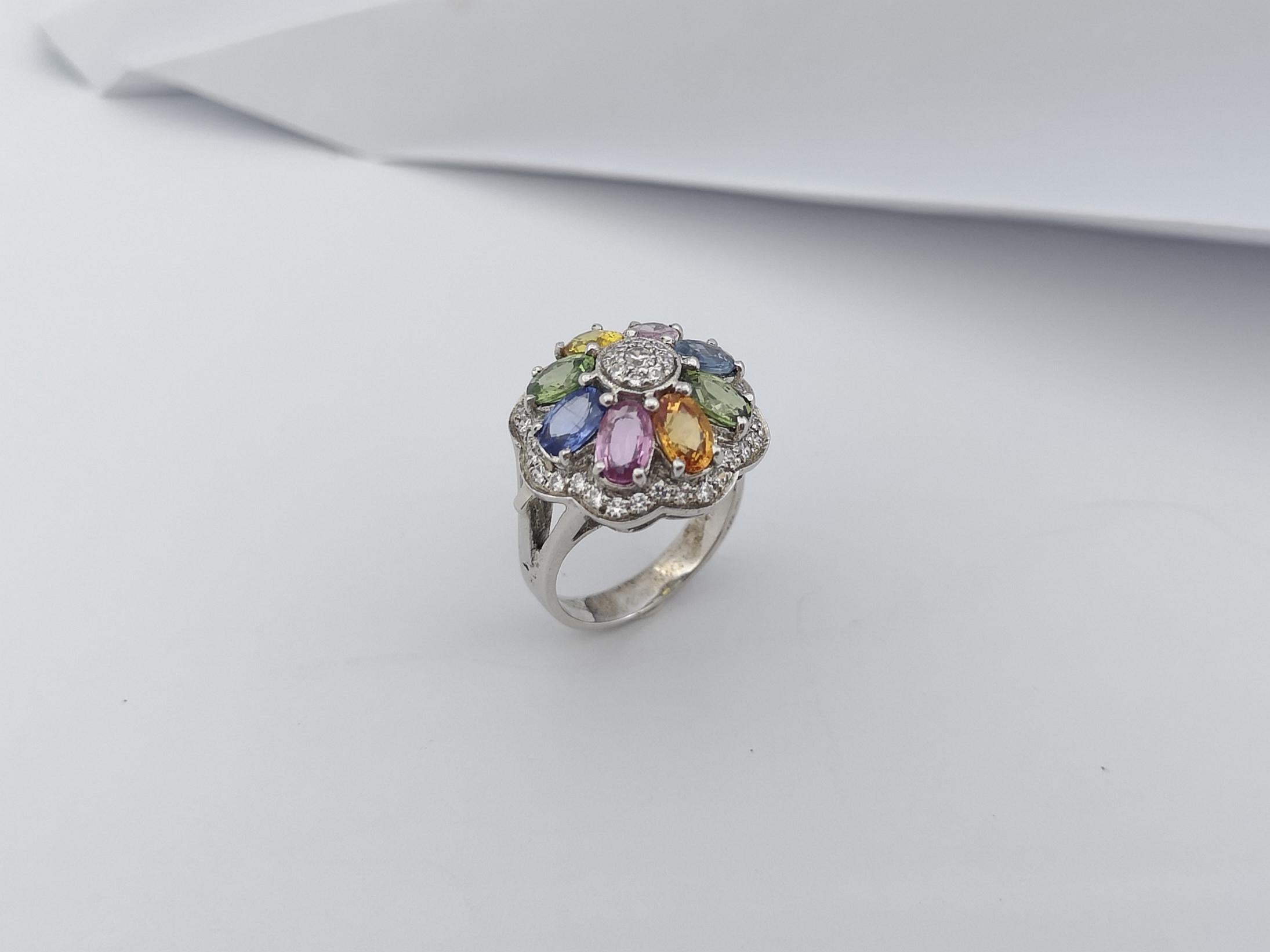 Rainbow Colour Sapphire with Cubic Zirconia Ring set in Silver Settings For Sale 7