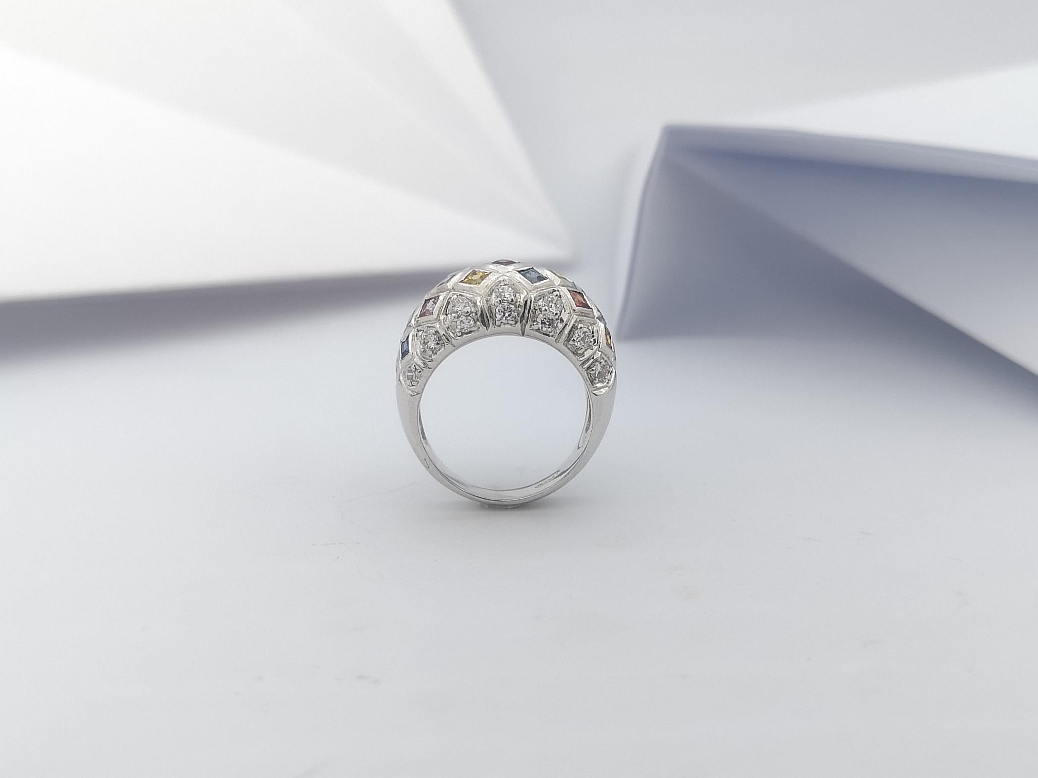 Regenbogenfarbener Saphir  Ring mit kubischem Zirkon in Silberfassungen gefasst im Angebot 7