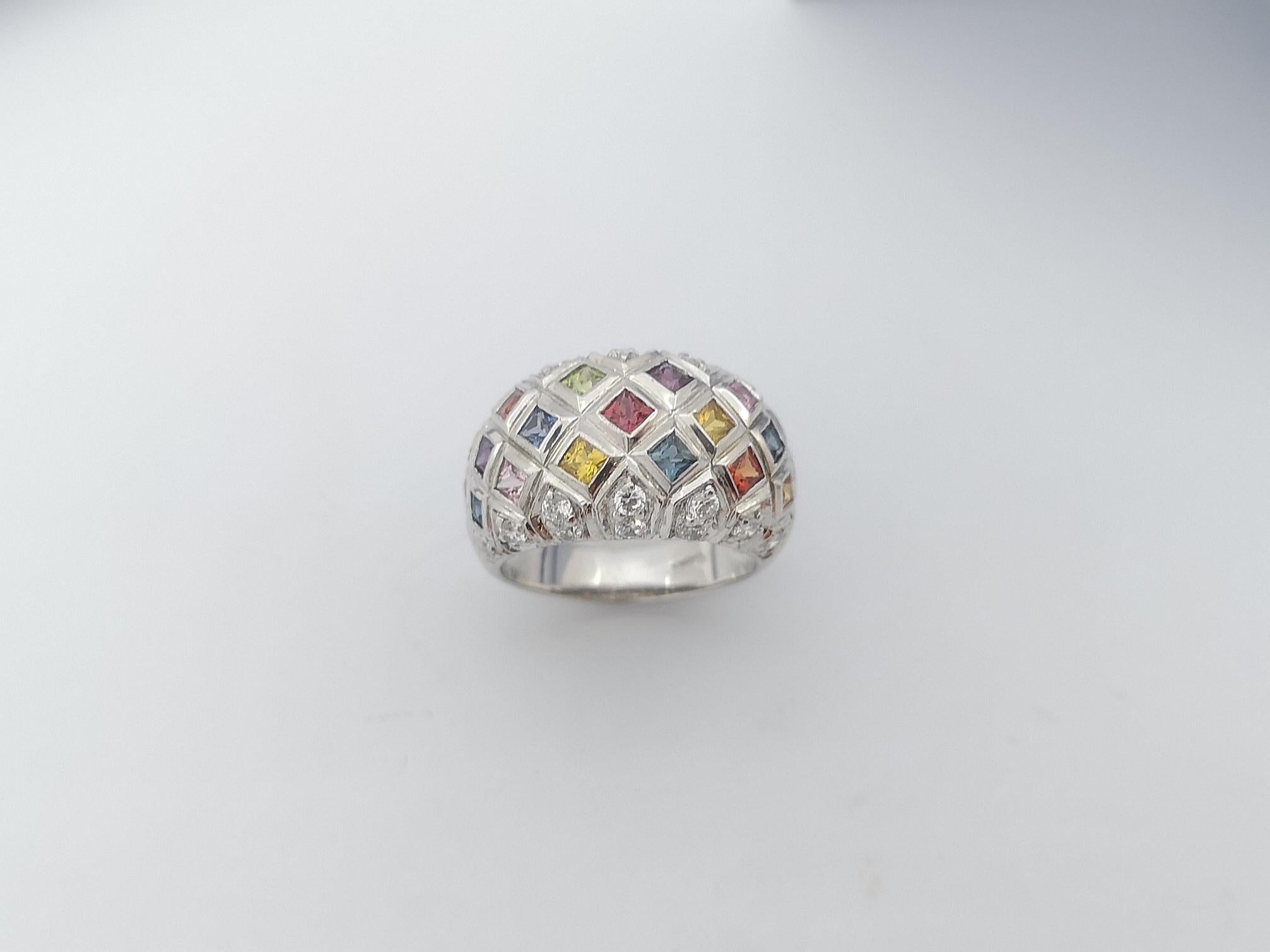 Regenbogenfarbener Saphir  Ring mit kubischem Zirkon in Silberfassungen gefasst im Angebot 8