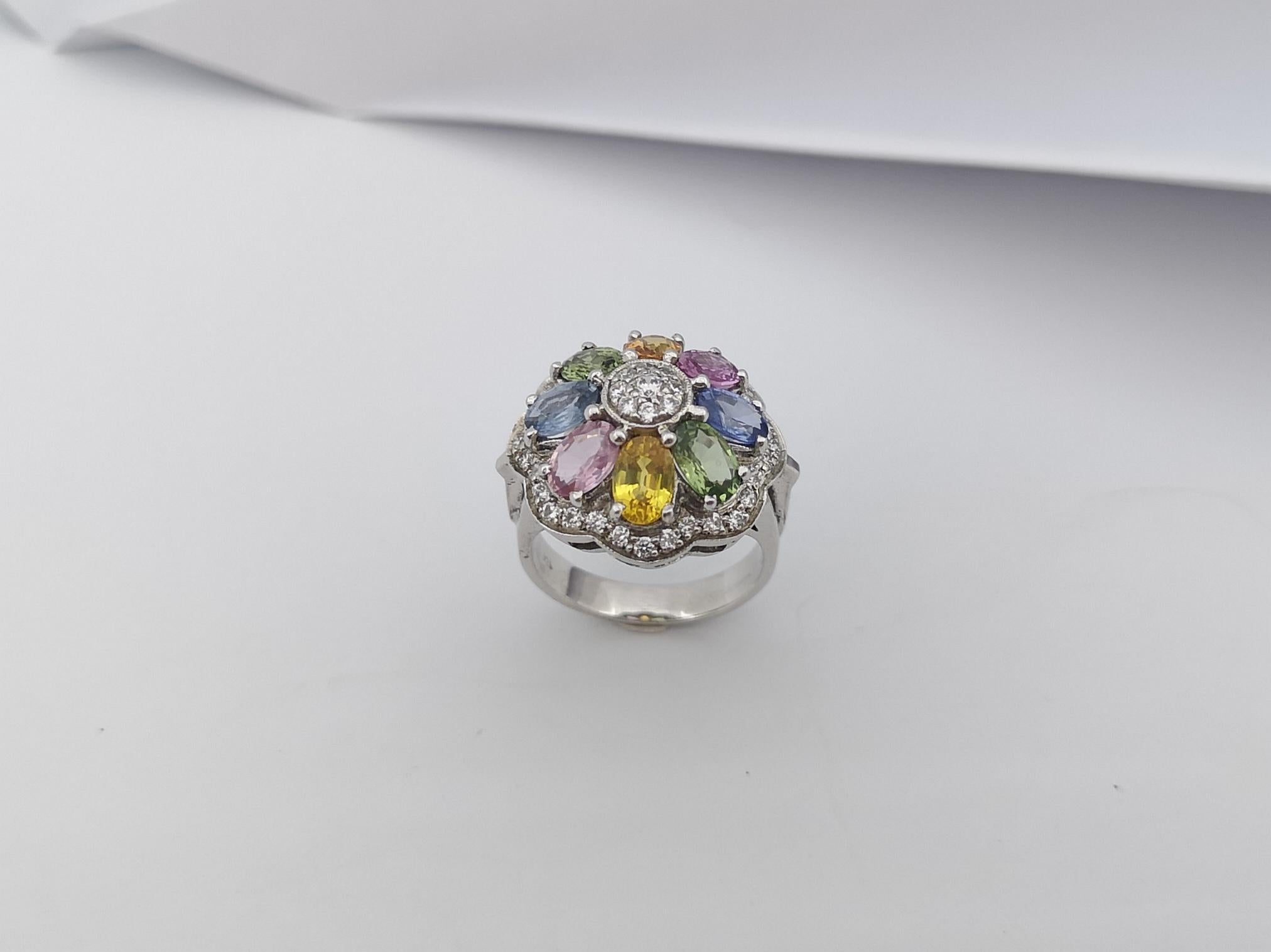 Rainbow Colour Sapphire with Cubic Zirconia Ring set in Silver Settings For Sale 9