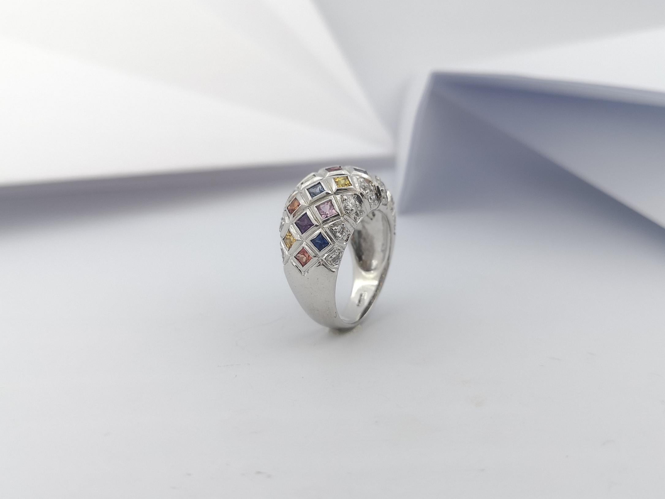Rainbow Colour Sapphire  with Cubic Zirconia Ring set in Silver Settings For Sale 9