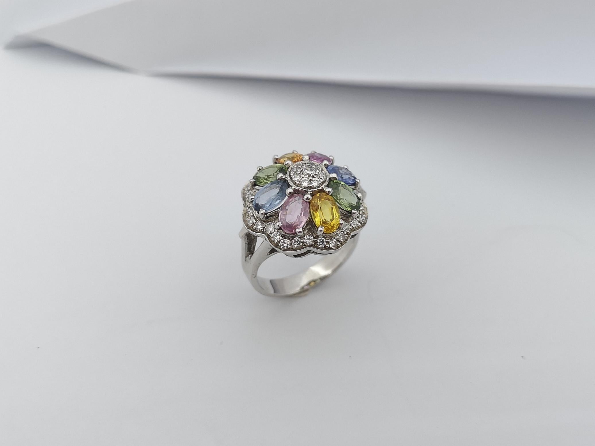 Rainbow Colour Sapphire with Cubic Zirconia Ring set in Silver Settings For Sale 10