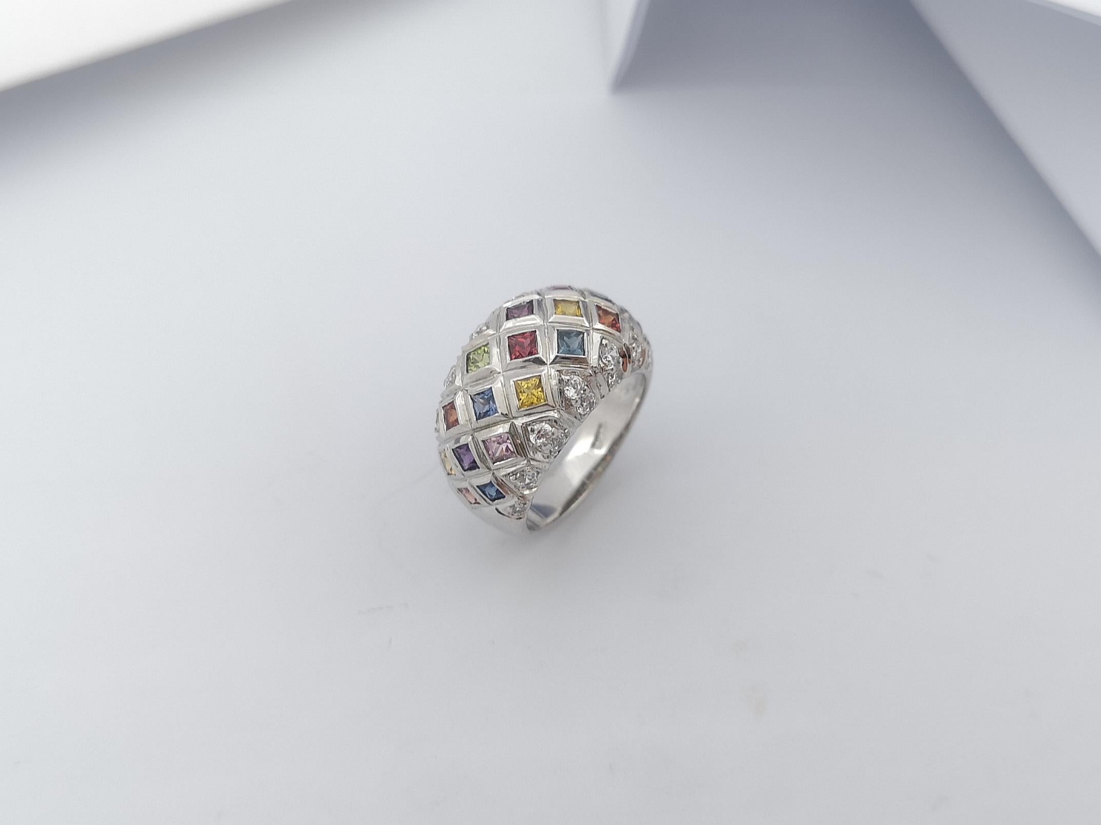 Regenbogenfarbener Saphir  Ring mit kubischem Zirkon in Silberfassungen gefasst im Angebot 10