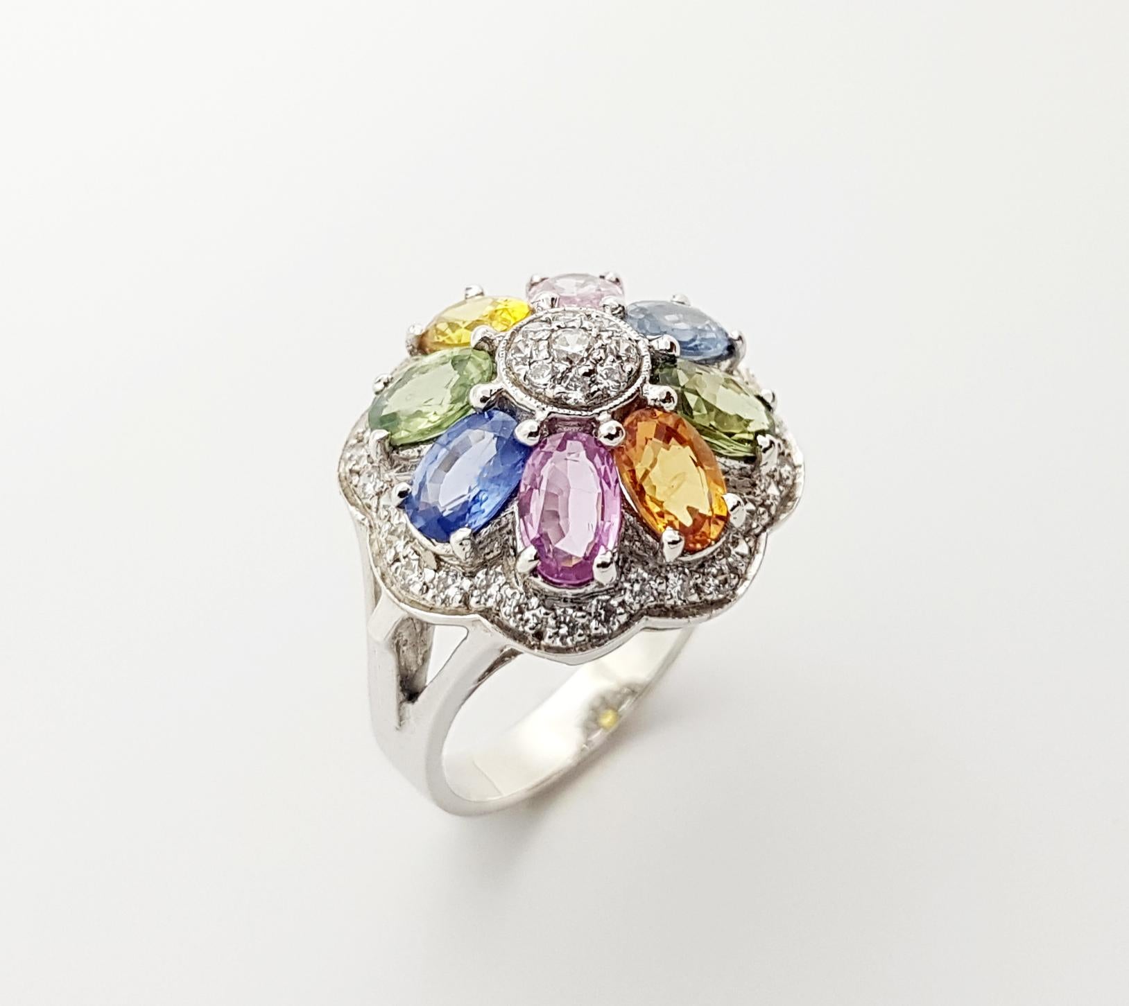 Rainbow Colour Sapphire with Cubic Zirconia Ring set in Silver Settings For Sale 2