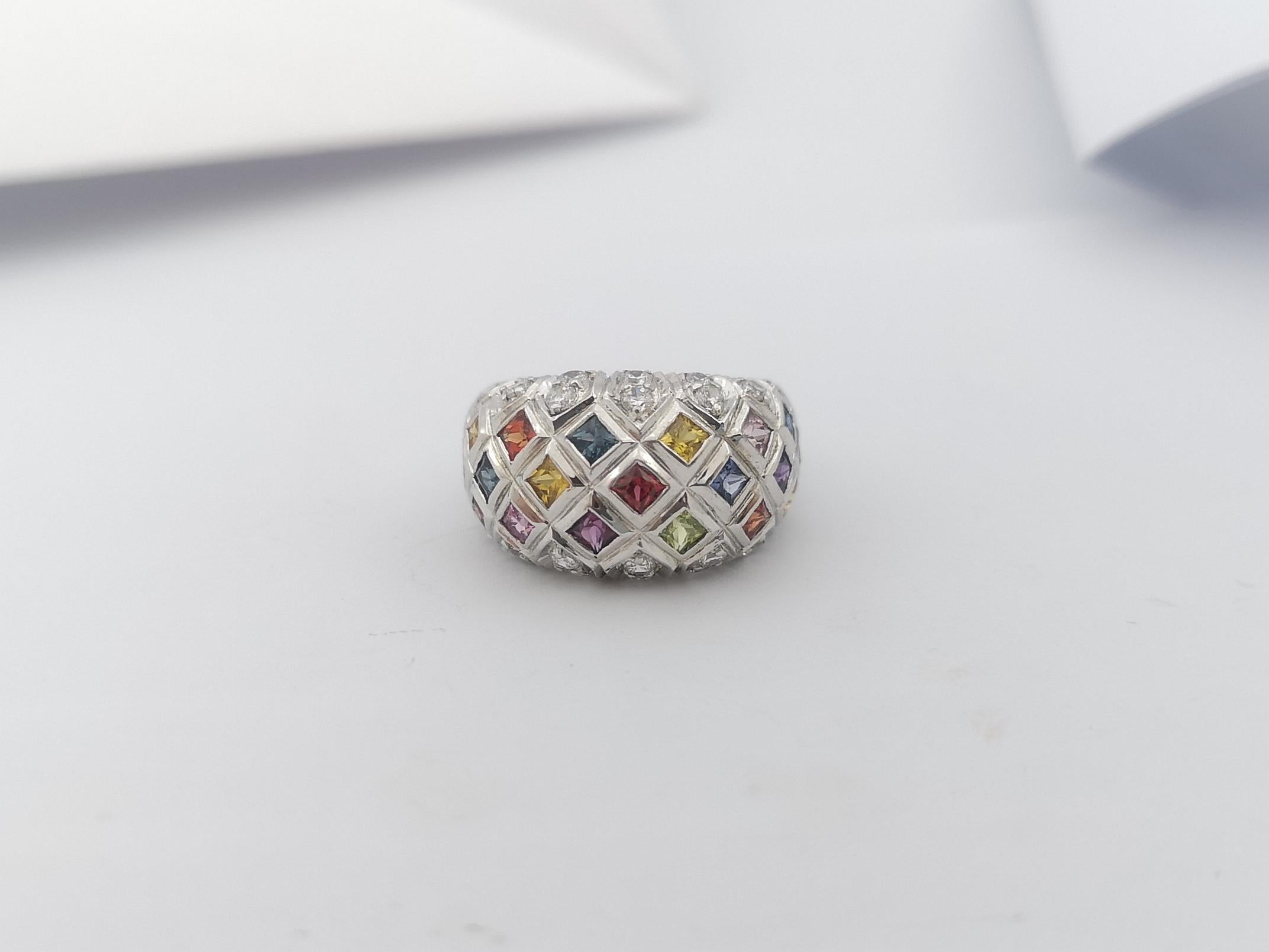 Rainbow Colour Sapphire  with Cubic Zirconia Ring set in Silver Settings For Sale 2