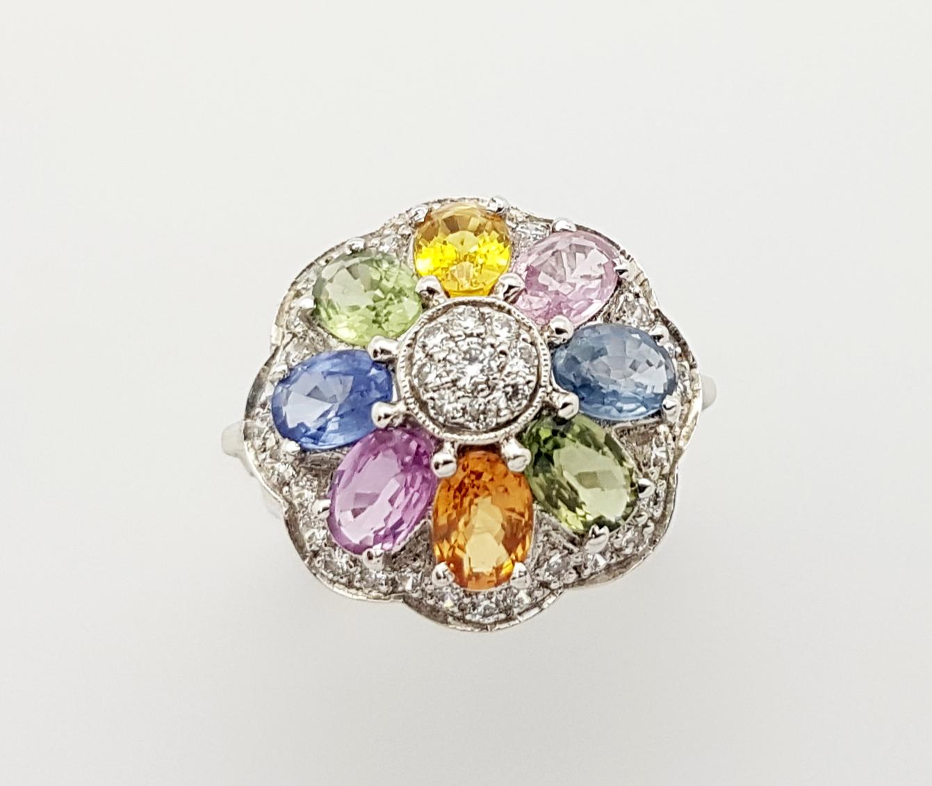 Ring mit Regenbogenfarbenem Saphir und kubischem Zirkon in Silberfassung im Angebot 3