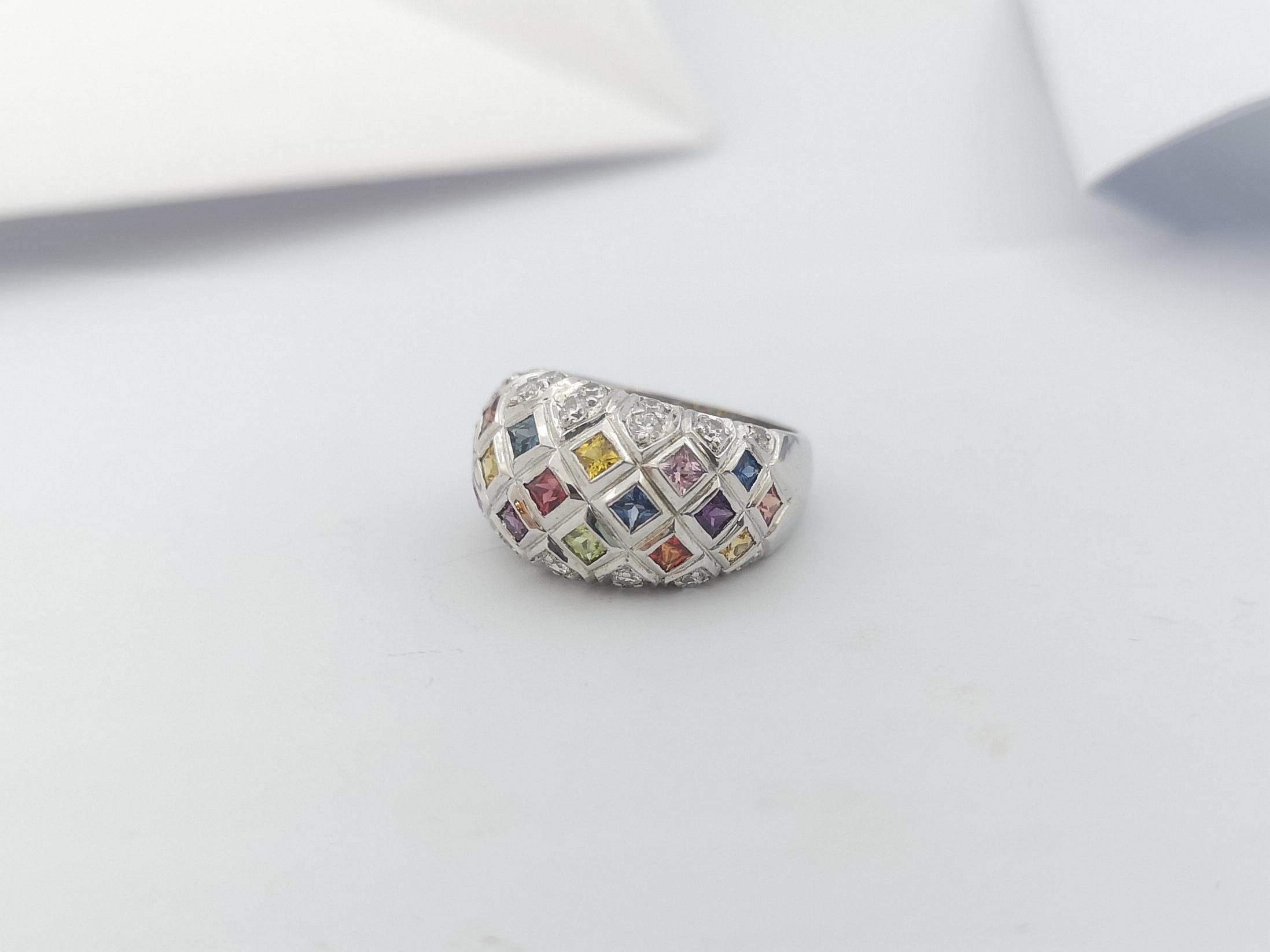 Regenbogenfarbener Saphir  Ring mit kubischem Zirkon in Silberfassungen gefasst im Angebot 3