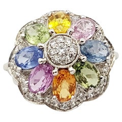 Rainbow Colour Sapphire with Cubic Zirconia Ring set in Silver Settings