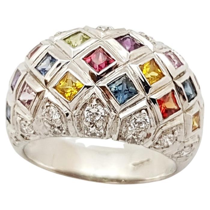Regenbogenfarbener Saphir  Ring mit kubischem Zirkon in Silberfassungen gefasst im Angebot