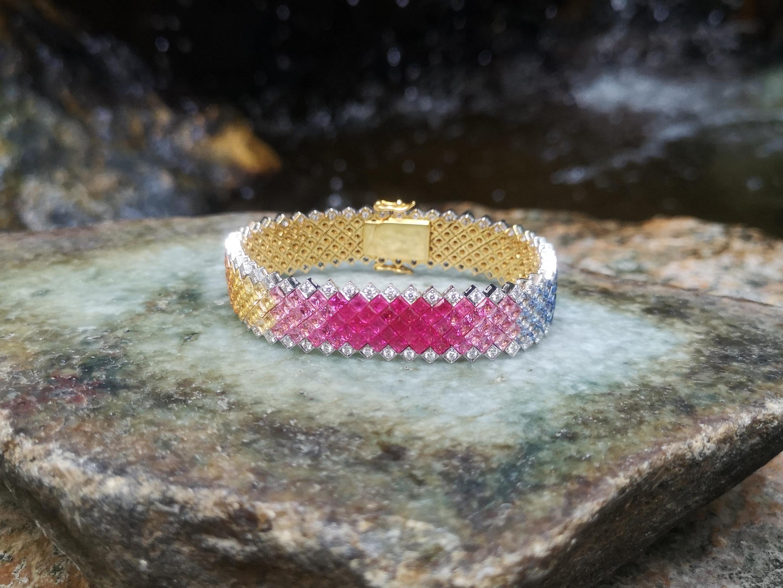 Bracelet en or 18 carats serti d'un saphir de couleur arc-en-ciel et de diamants en vente 7