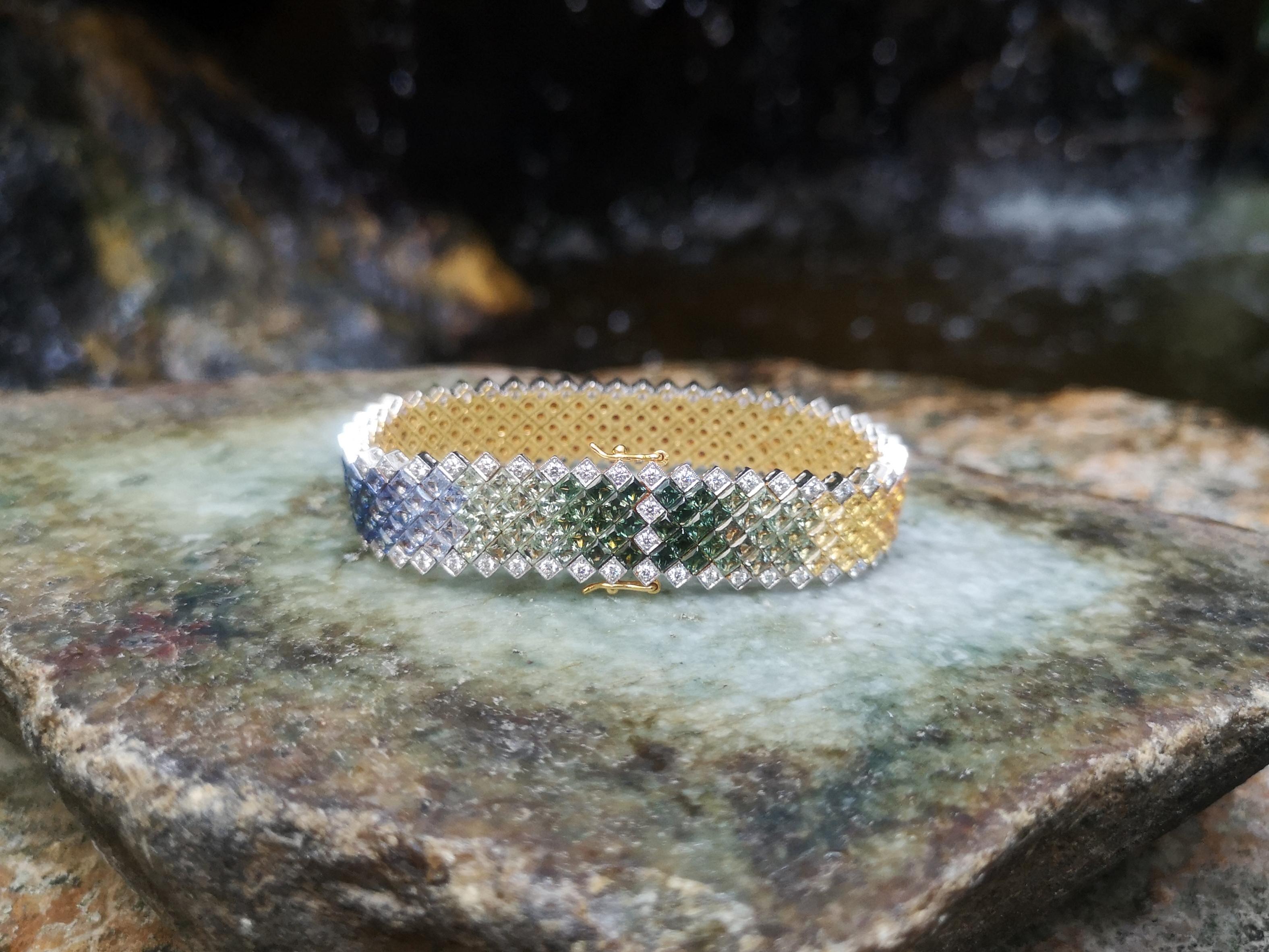 Bracelet en or 18 carats serti d'un saphir de couleur arc-en-ciel et de diamants en vente 2