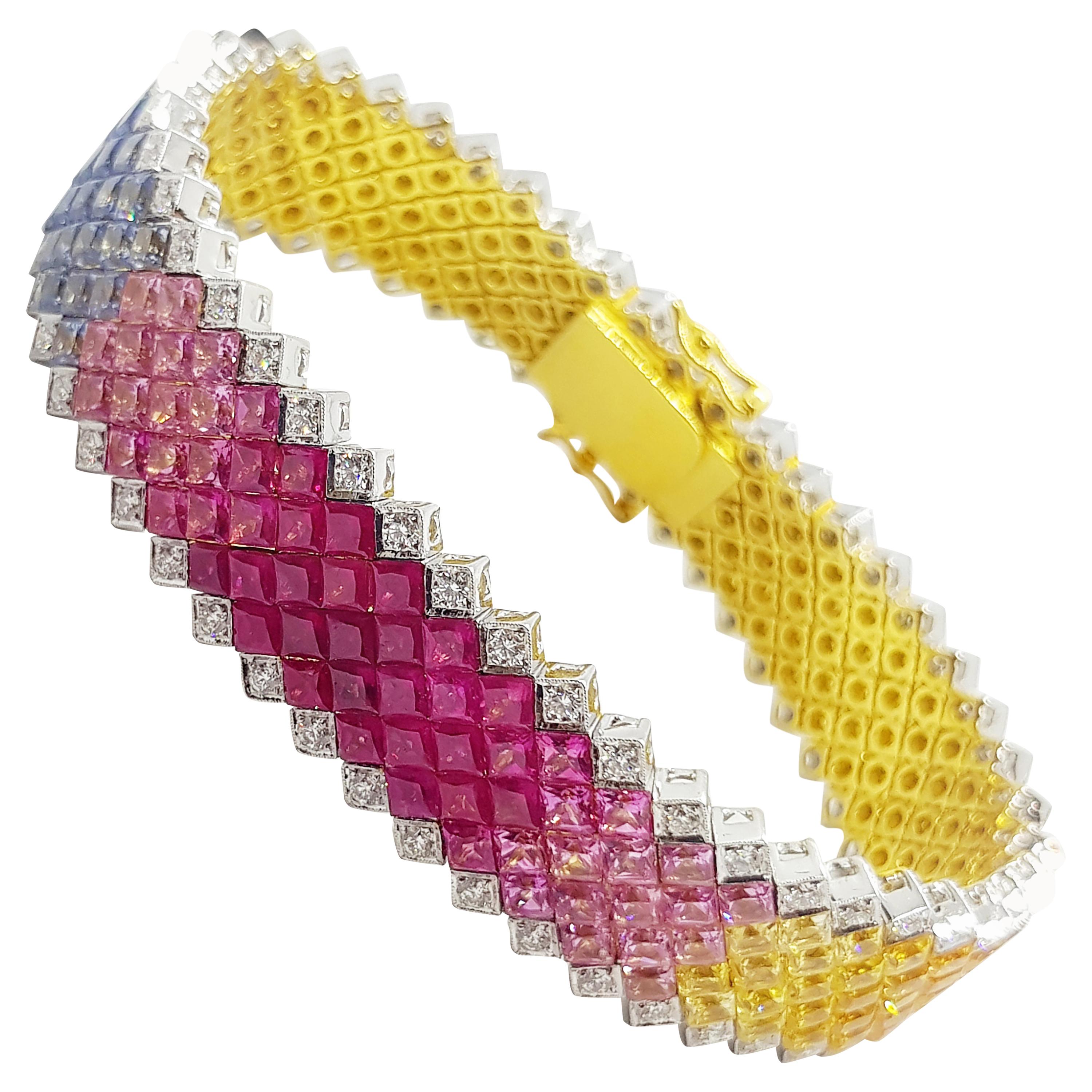 Bracelet en or 18 carats serti d'un saphir de couleur arc-en-ciel et de diamants en vente