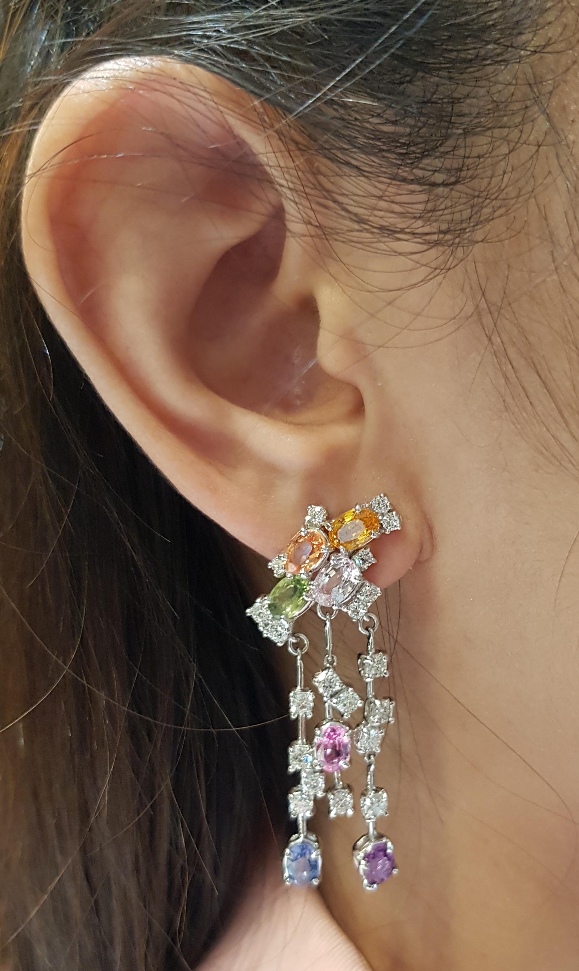 Rainbow Colour Sapphire 8.37 carats with Diamond 2.23 carats Earrings set in 18 Karat White Gold Settings

Width:  2.0 cm 
Length:  4.6 cm
Total Weight: 16.85 grams

