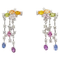Rainbow Colour Sapphire with Diamond Earrings Set in 18 Karat White Gold Setting