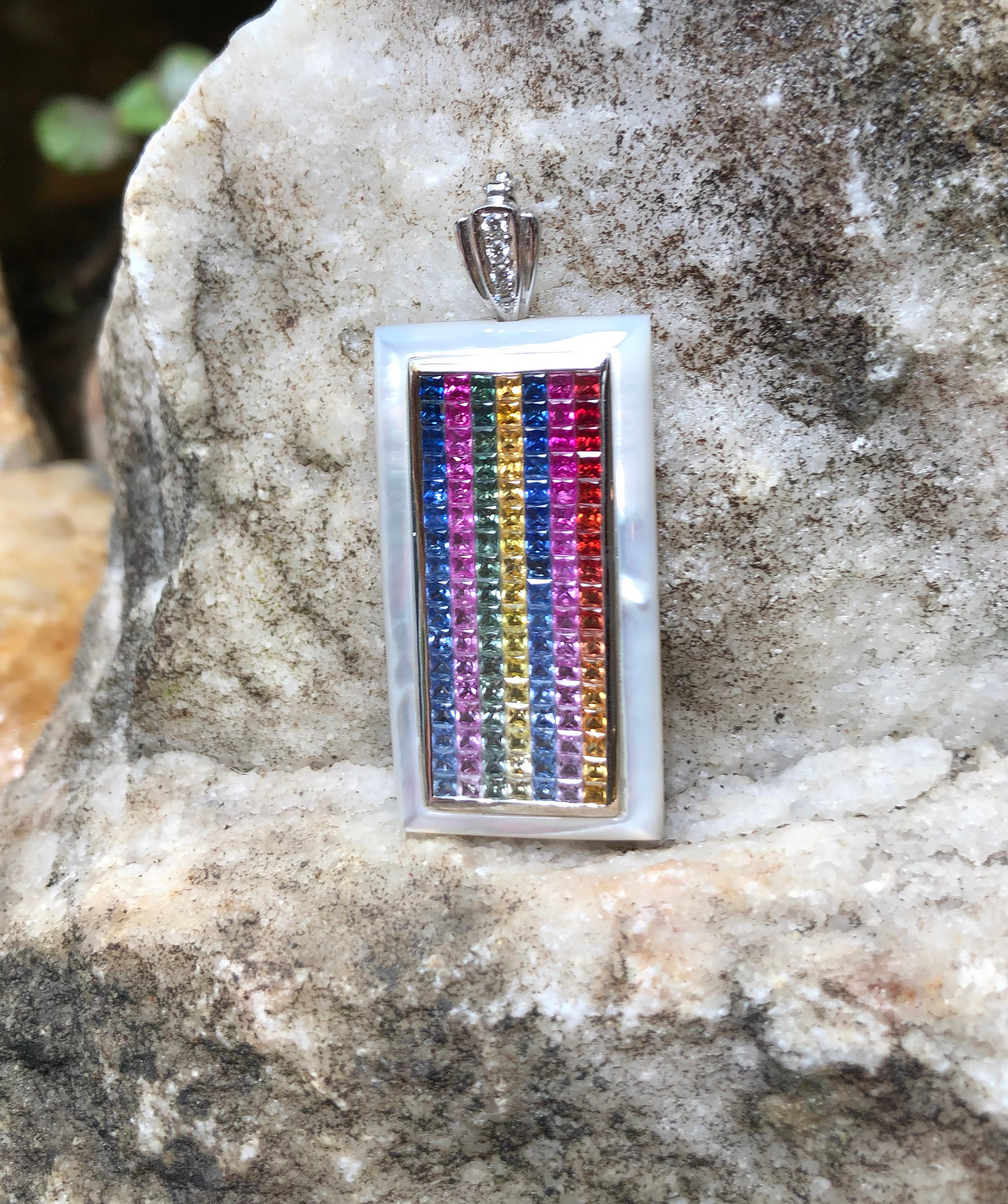 Rainbow Colour Sapphire with Diamond Pendant Set in 18 Karat White Gold Settings For Sale 2