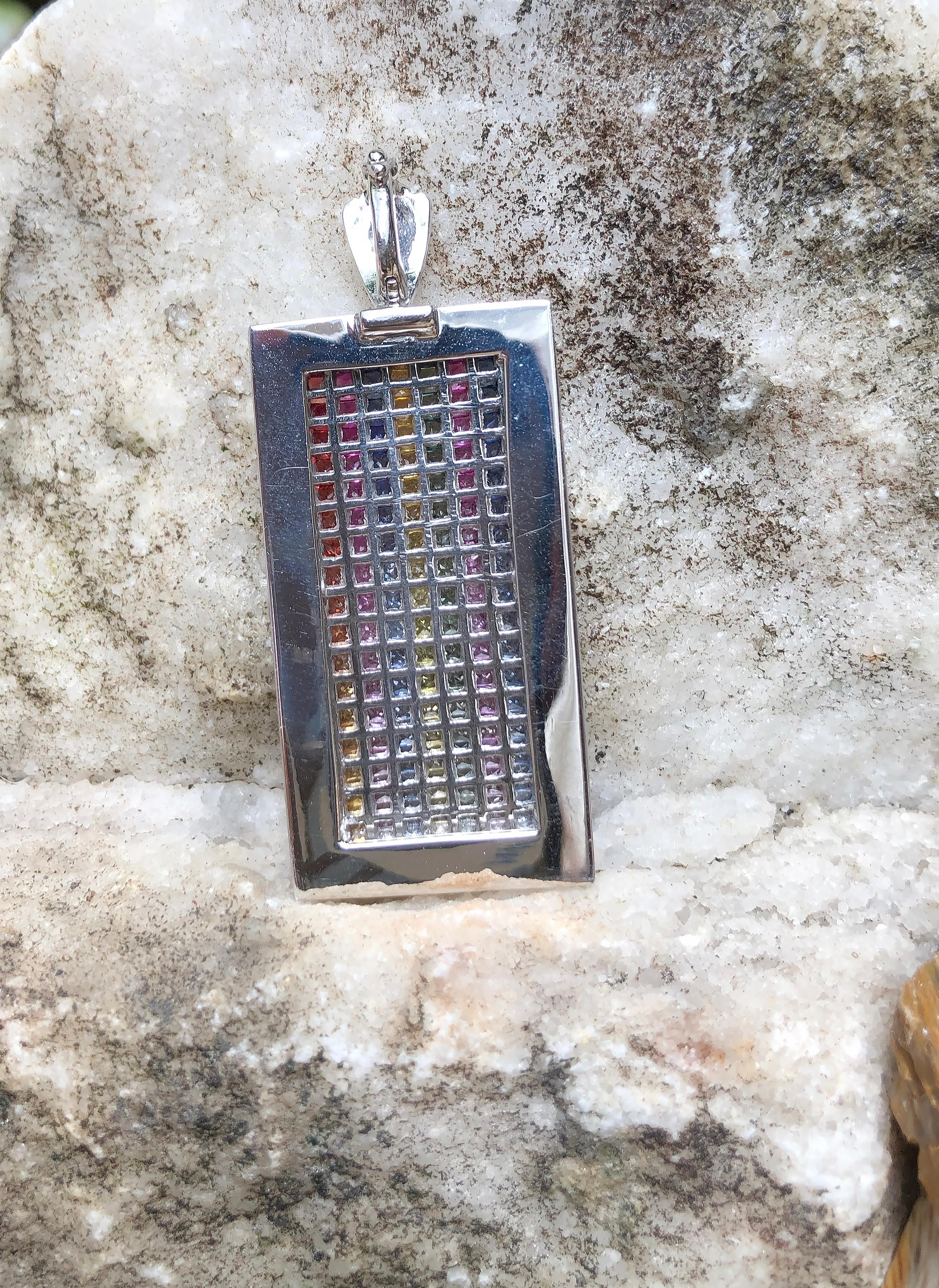 Zaffiro color arcobaleno e ciondolo con diamante incastonato in oro bianco 18 carati in vendita 3
