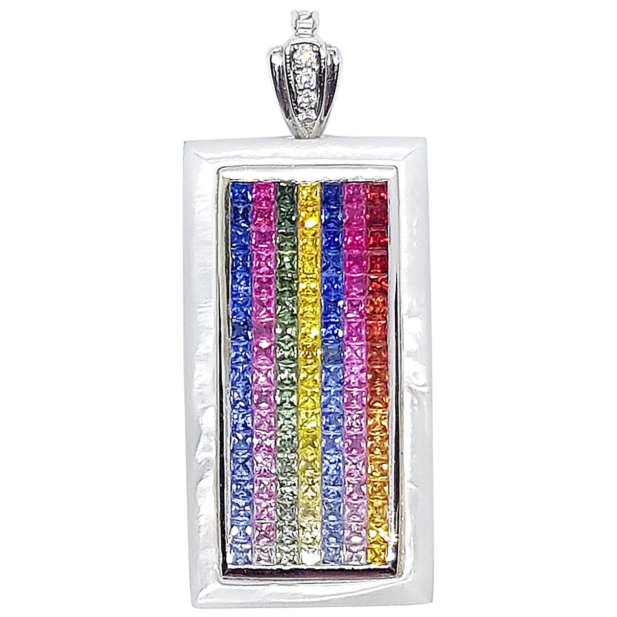 Rainbow Colour Sapphire with Diamond Pendant Set in 18 Karat White Gold Settings For Sale