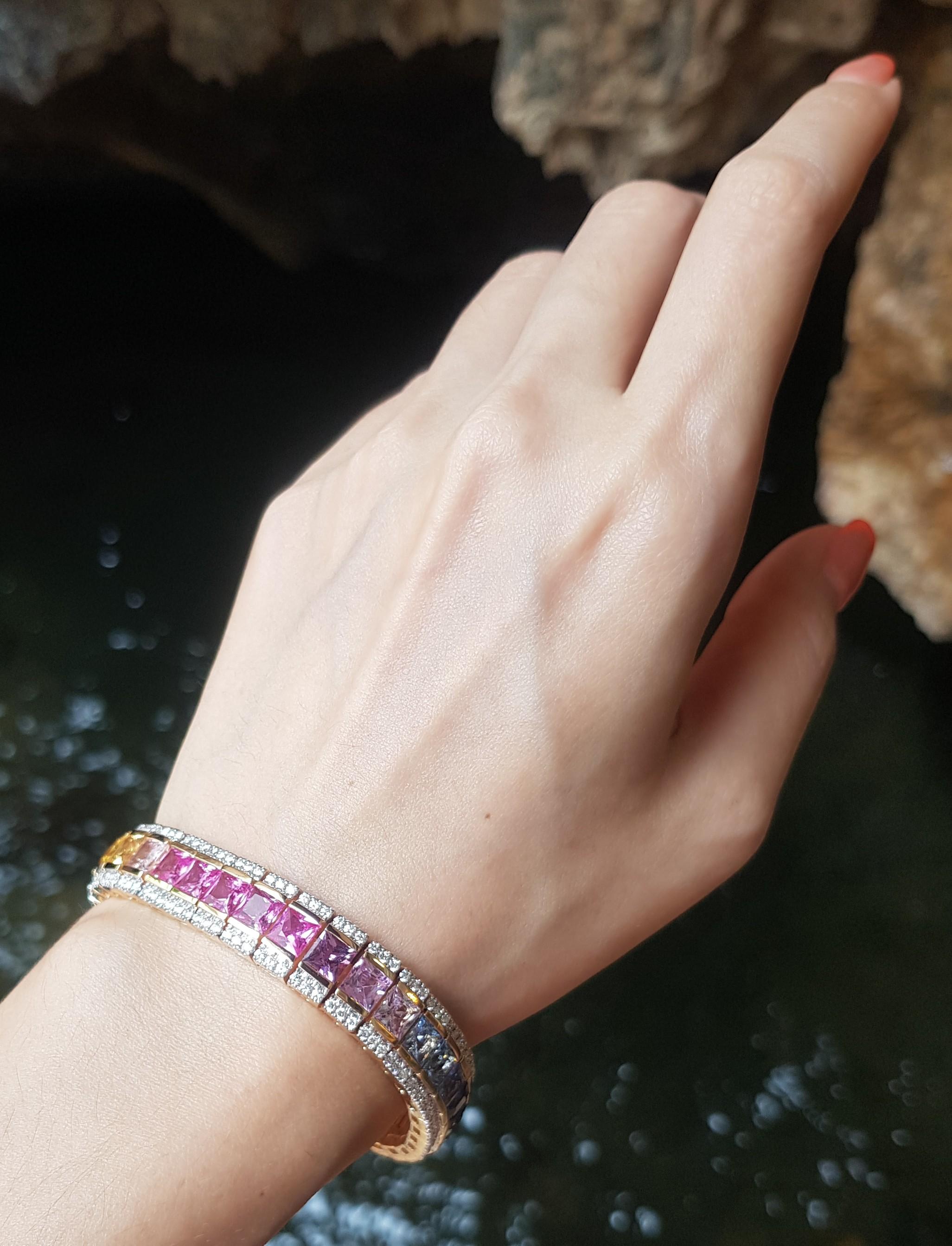 Pulsera de zafiro multicolor con diamantes engastada en oro de 18 quilates en venta 2