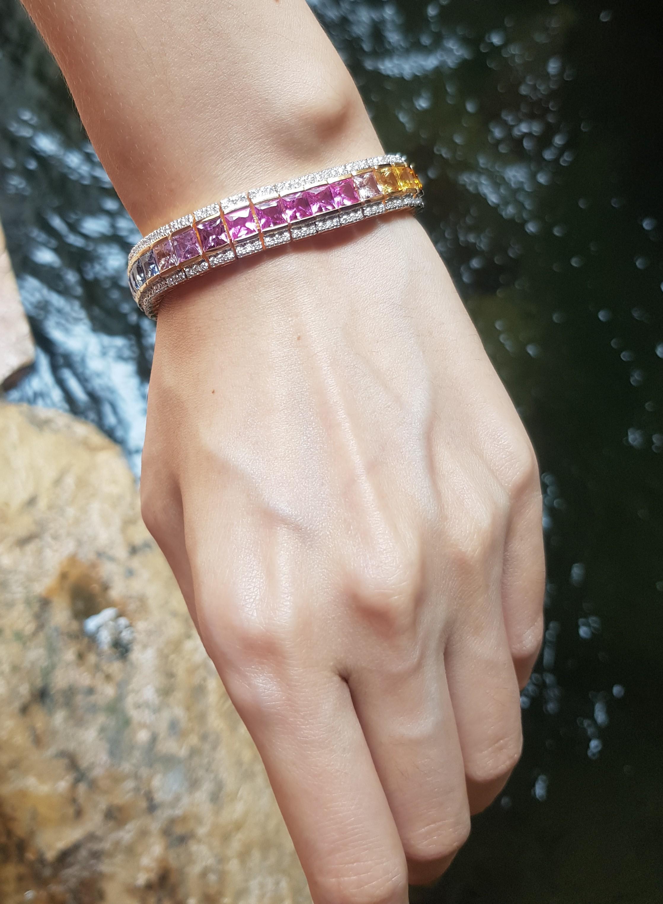 Pulsera de zafiro multicolor con diamantes engastada en oro de 18 quilates en venta 3