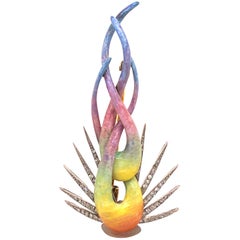 Rainbow Colored Enamel and Diamond Eternal Flame Brooch, 1954