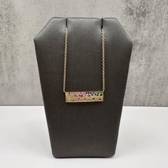 Rainbow Confetti Bar Necklace in 14kt Yellow Gold, Multi Sapphire Scattered